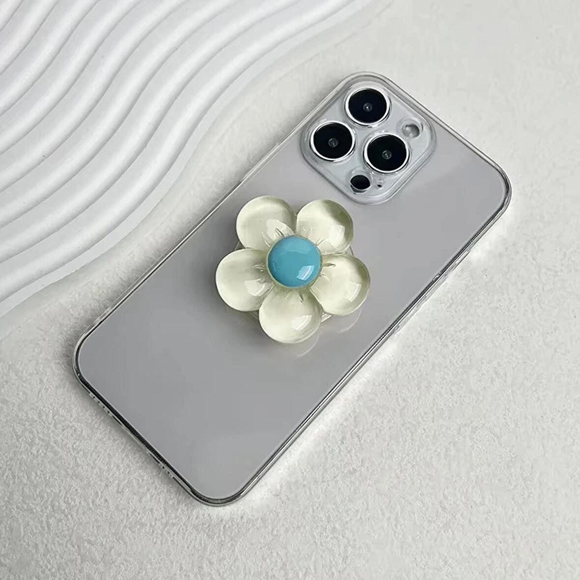 Microcase 3D Çiçek Tasarımlı 3M Yapıştırmalı El Parmak Tutucu Cep Telefonu Tutacağı Popsocket - KREM AL5246