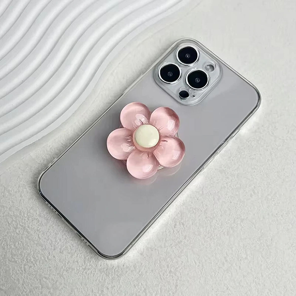 Microcase 3D Çiçek Tasarımlı 3M Yapıştırmalı El Parmak Tutucu Cep Telefonu Tutacağı Popsocket - PEMBE AL5246