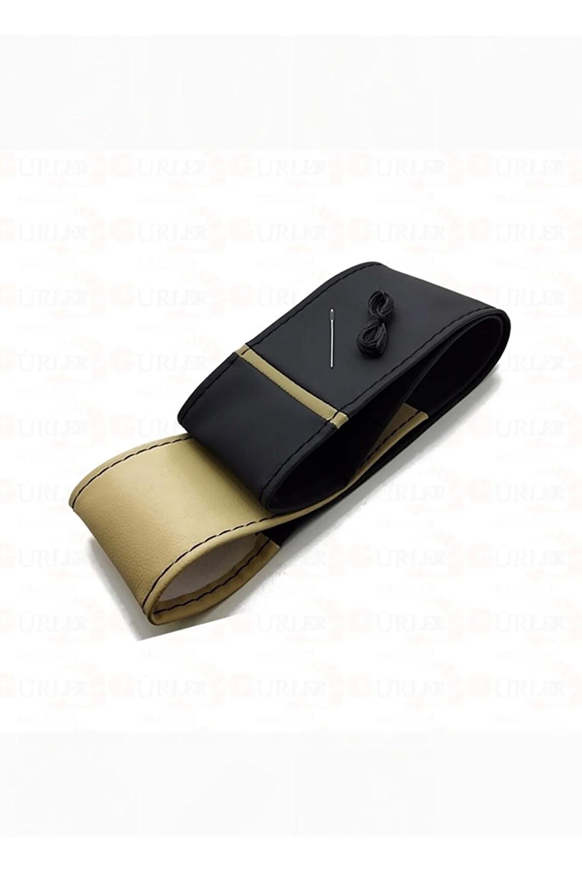 Bmw X6 Uyumlu Dikmeli Direksiyon Kılıfı Iki Renkli Yüzüklü Bej-Siyah