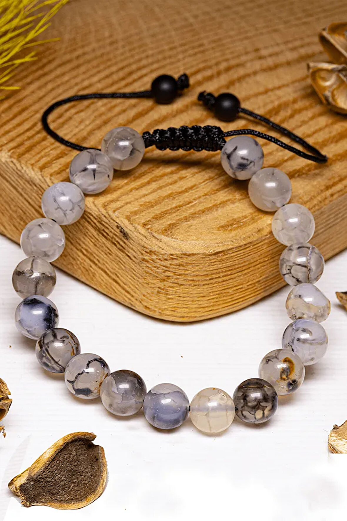 Sertifikalı Aaa+ Makrome Çizgili Akik Taşı Bileklik