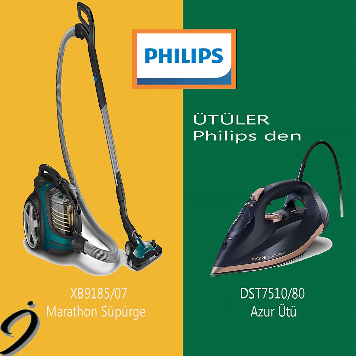 Philips Marathon Ultimate Torbasız Süpürge, XB9185/07 + Philips Azur 7000 Buharlı Ütü DST7510/80