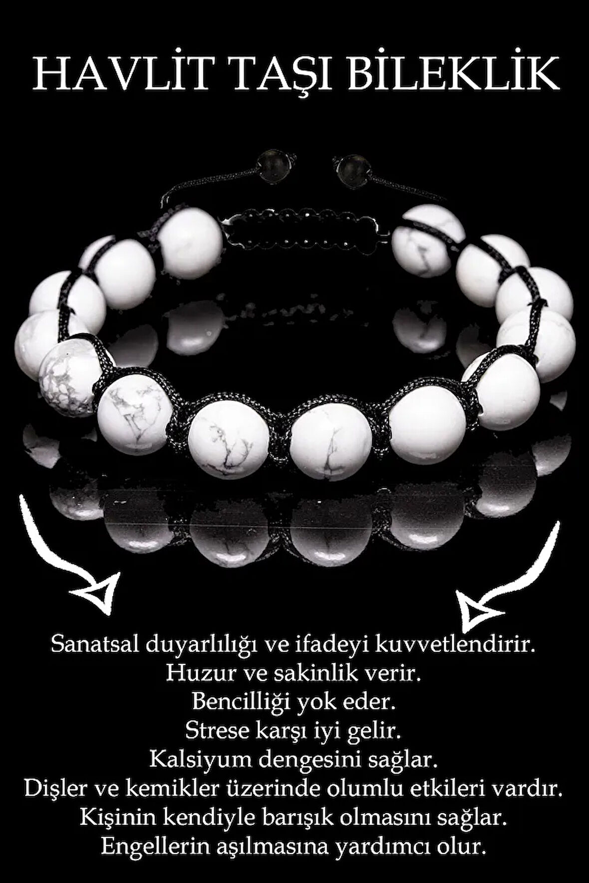 Sertifikalı Gerçek Havlit Taşı Bileklik - Makrome