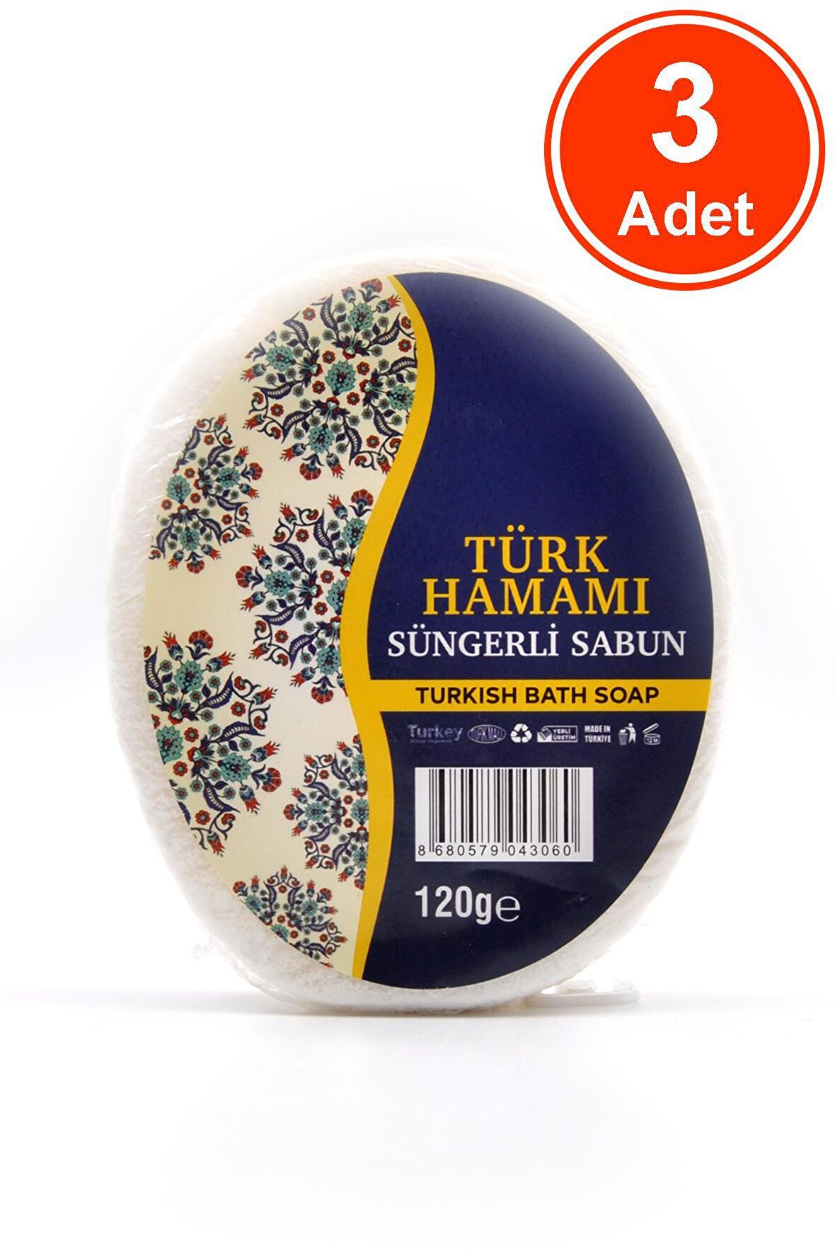 Türk Hamamı Süngerli Sabun Banyo Duş Sabunu 120 G x 3 Adet