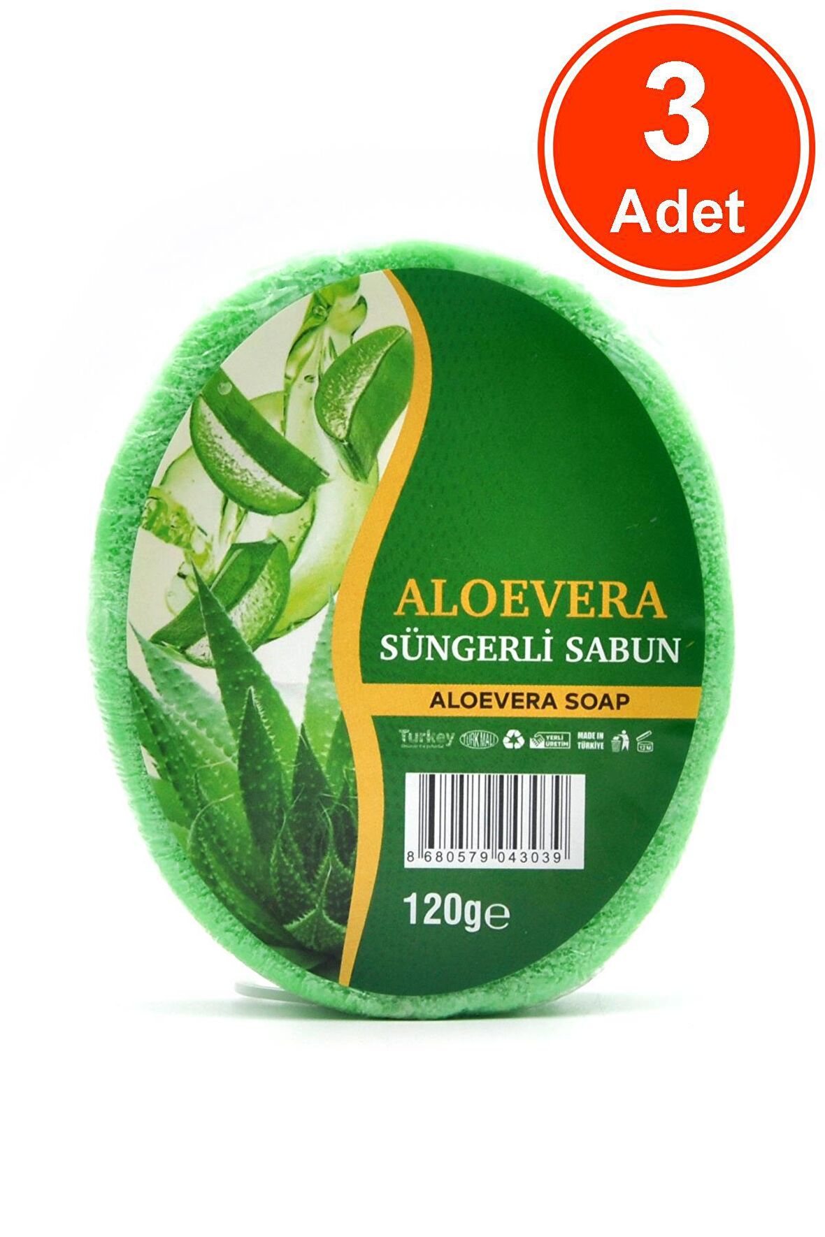 Aloevera Özlü Süngerli Sabun Banyo Duş Sabunu 120 G x 3 Adet