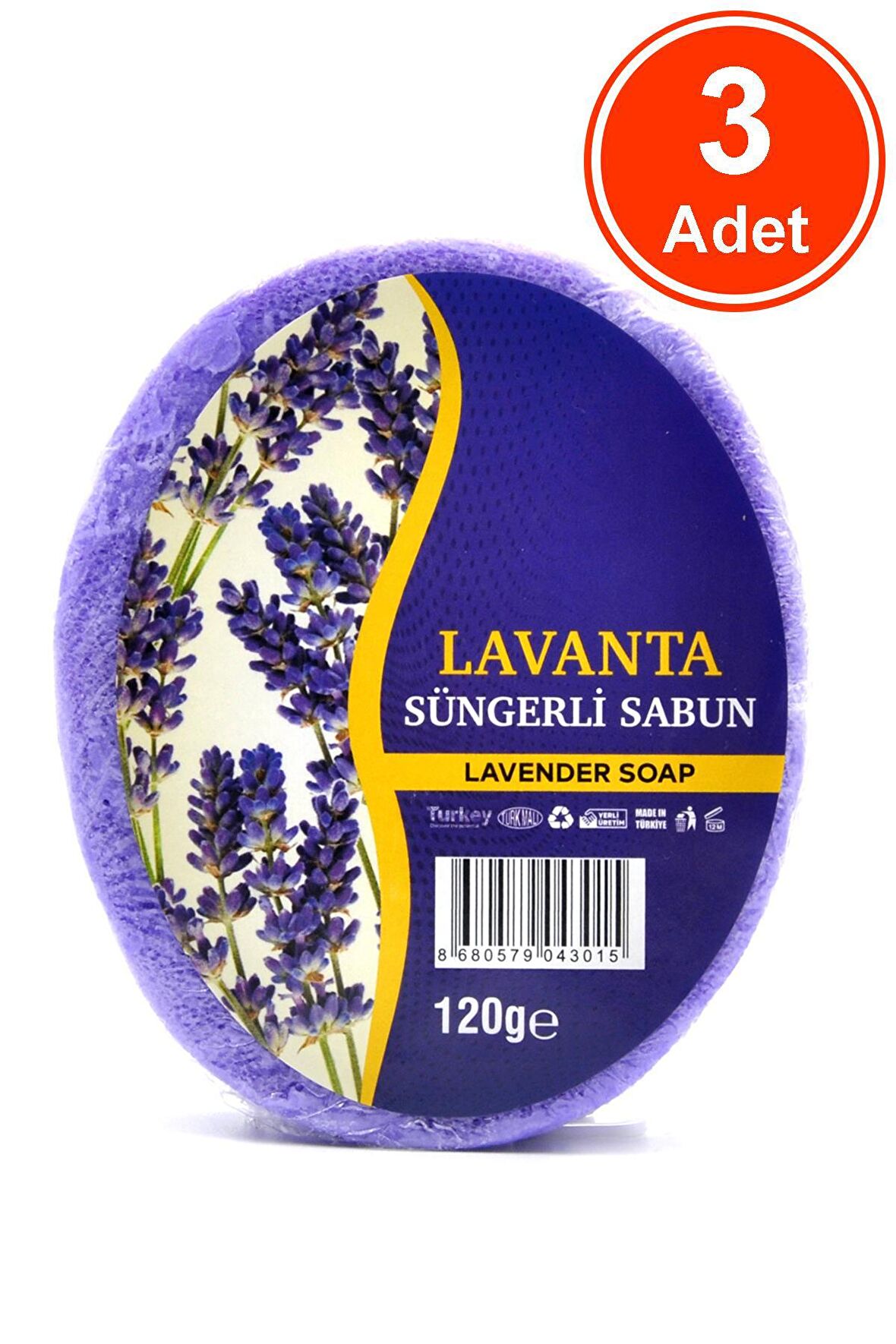 Lavanta Özlü Süngerli Sabun Banyo Duş Sabunu 120 G x 3 Adet