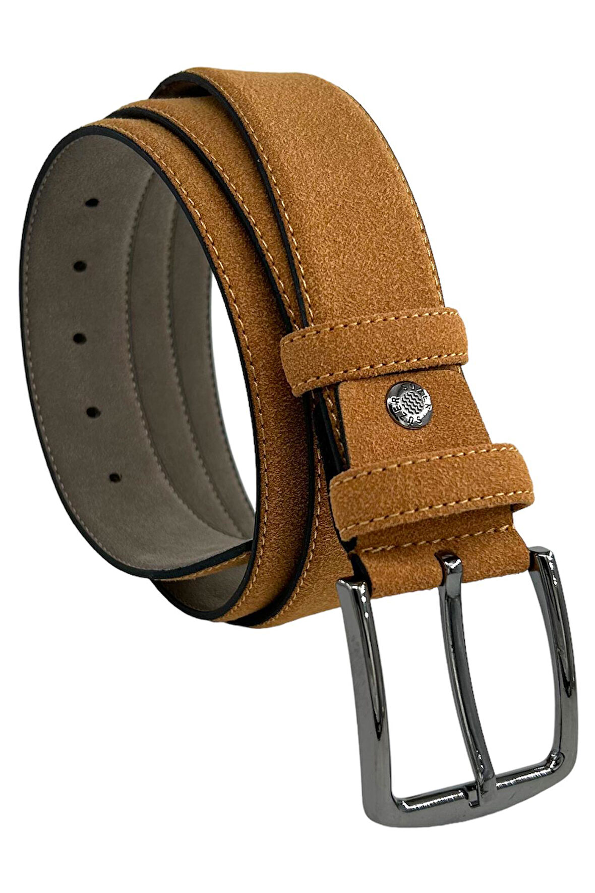 Taba Süet Suni Deri Kenarları Dikişli 4 cm. Genişlikli Klasik Erkek Kemer - XD-7400-811-ST