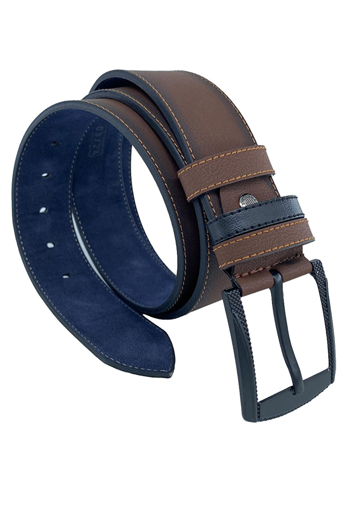 Kahverengi Suni Deri Sarı Dikişli Model 4.5 Genişlik Spor Kemer - 4509-ST