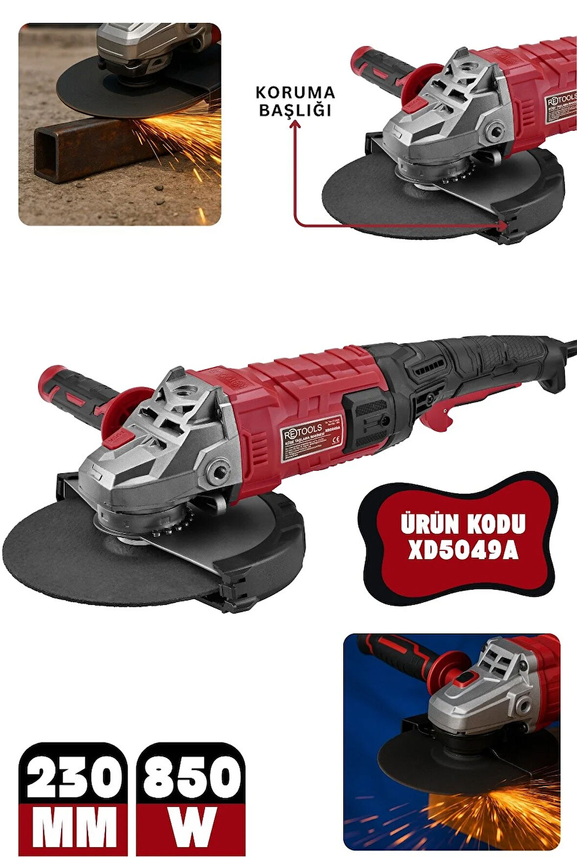 RETOOLS XD5049A 230 MM 850 W AVUÇ TAŞLAMA (TAŞ MOTORU)