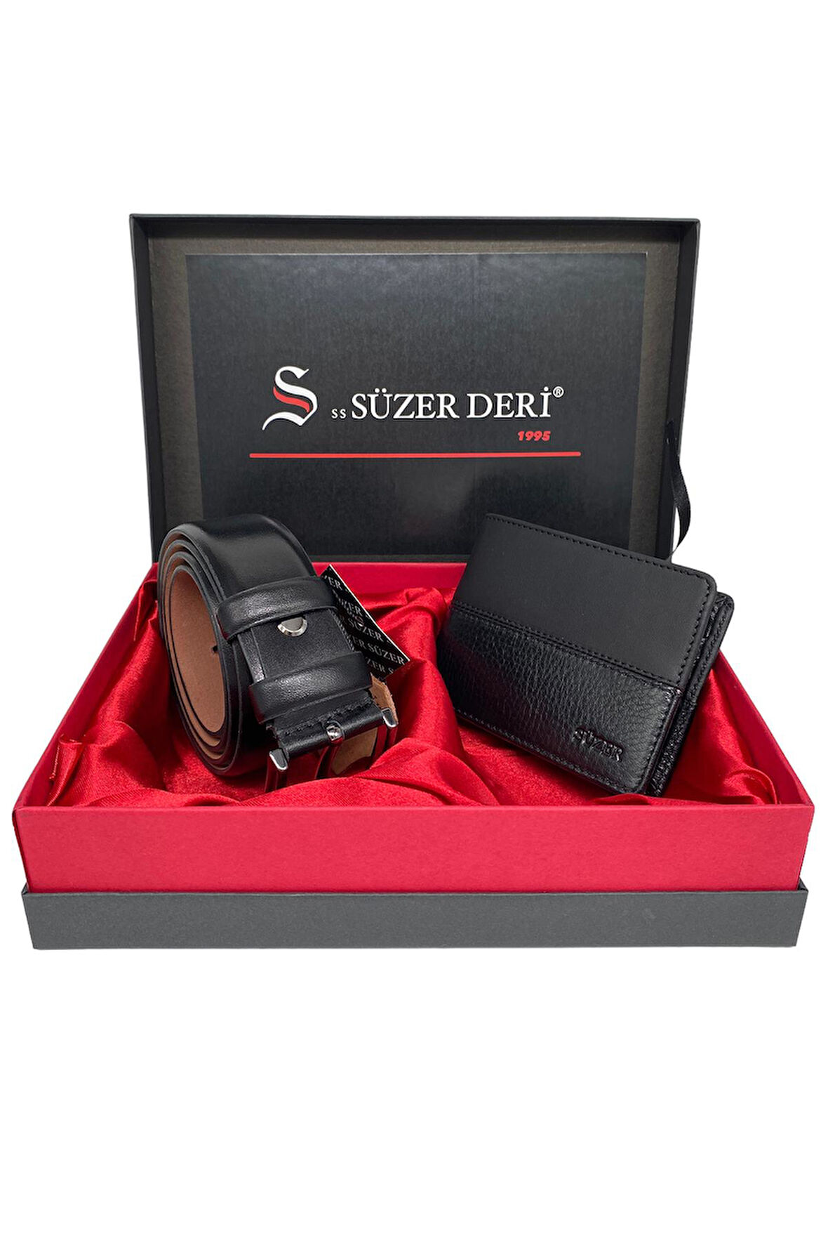 Hediyelik Kutulu Hakiki Deri Kemer ve Cüzdan 2li Set (Damat Bohçası)