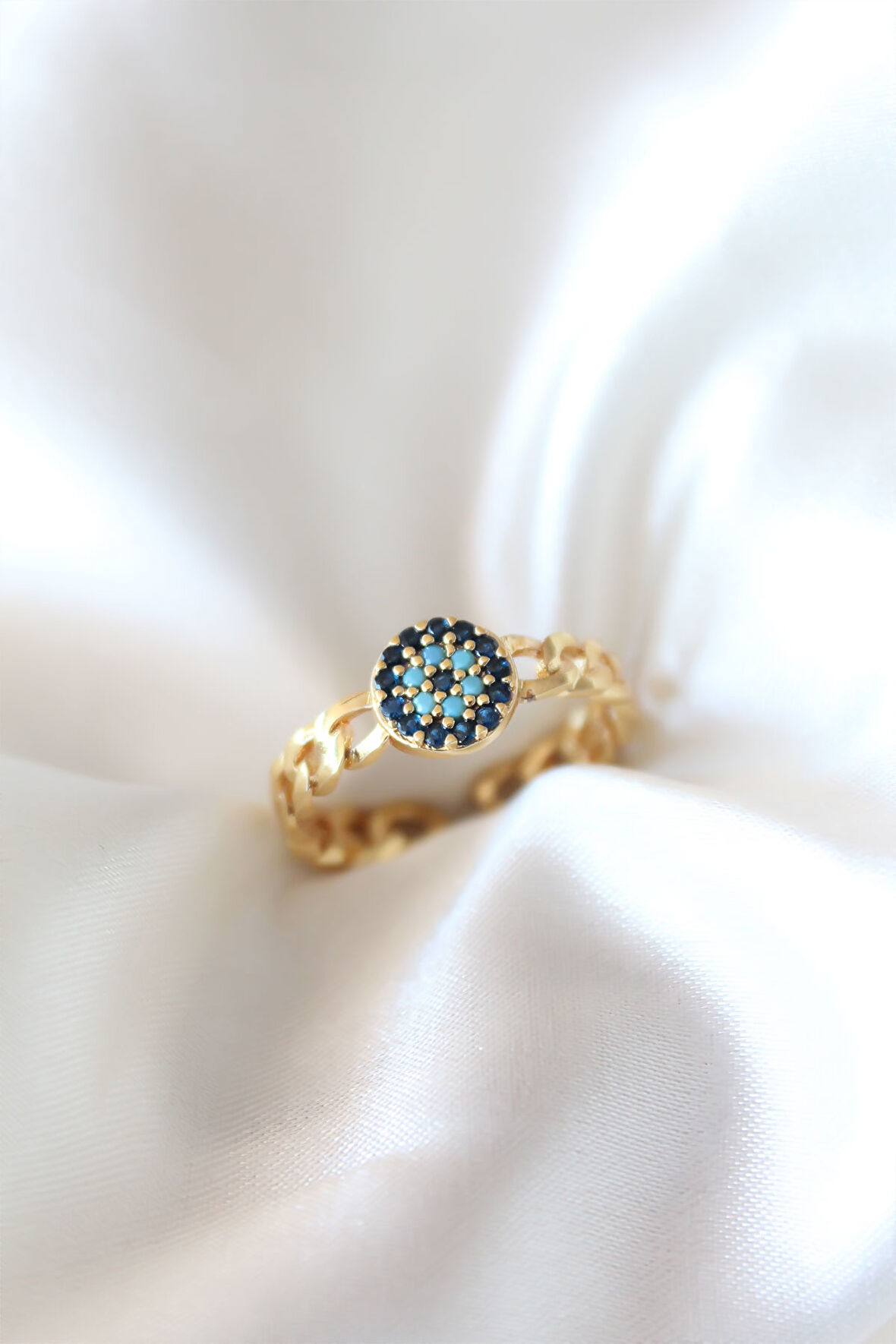 Nazarlı Altın Kaplama Zirkon Taşlı Kadın Yüzük - XD2319