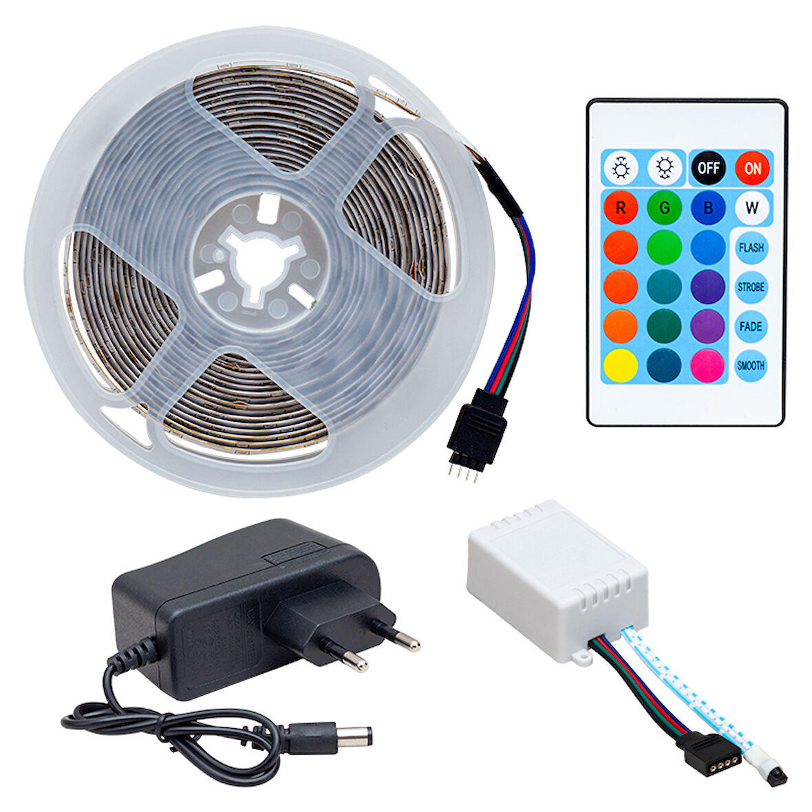 PM-9383 SİLİKONSUZ 5 METRE RGB ŞERİT LED ANİMASYON DEVRELİ + ADAPTÖR SET