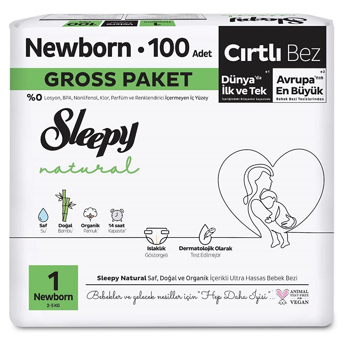 Natural Bebek Bezi Gross Paket 1 Beden 2-5 Kg 100 Adet