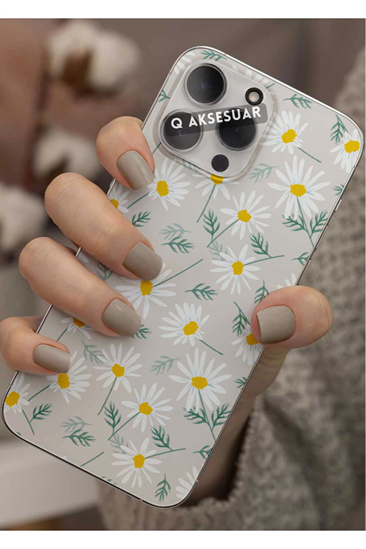 Xiaomi Redmi 10A Uyumlu Papatyalar Tasarımlı Şeffaf Telefon Kılıfı Kapak Case