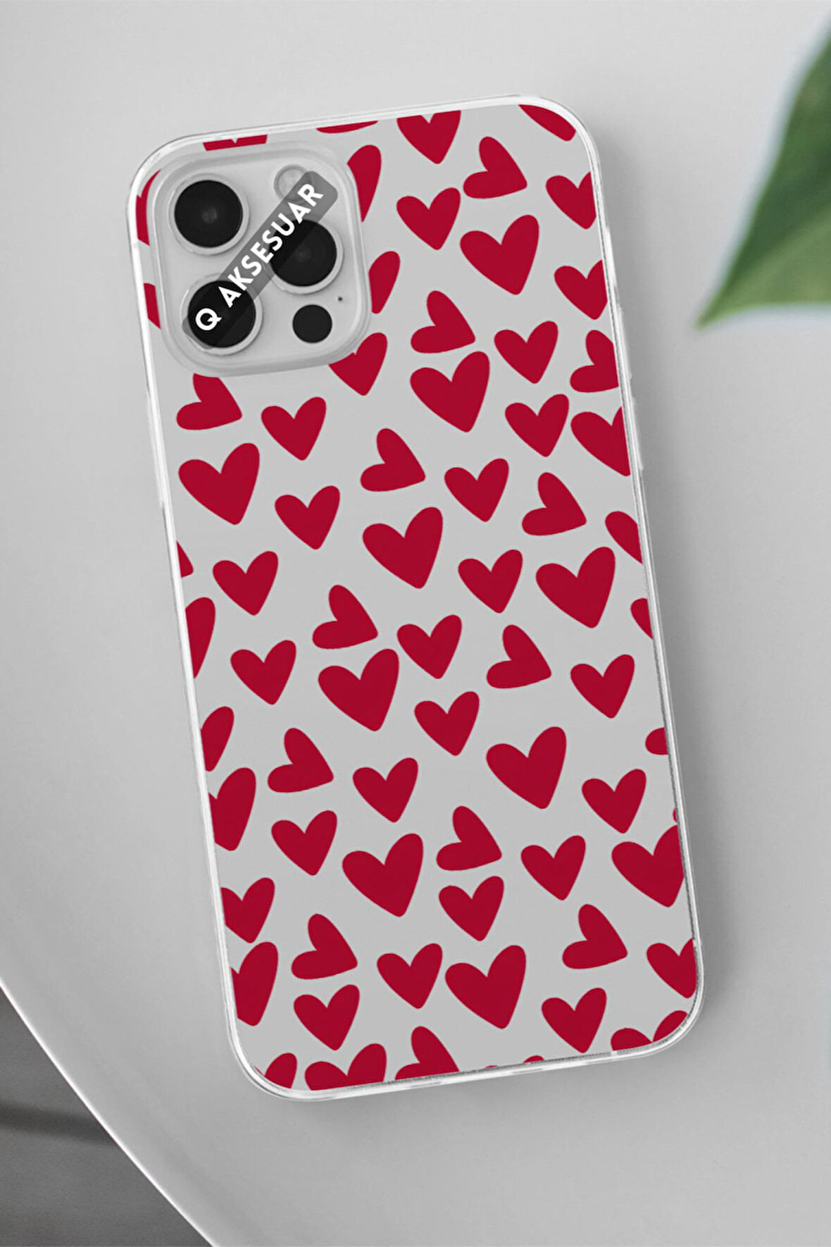Xiaomi Redmi Note 8 Uyumlu Kırmızı Kalp Tasarımlı Şeffaf Telefon Kılıfı