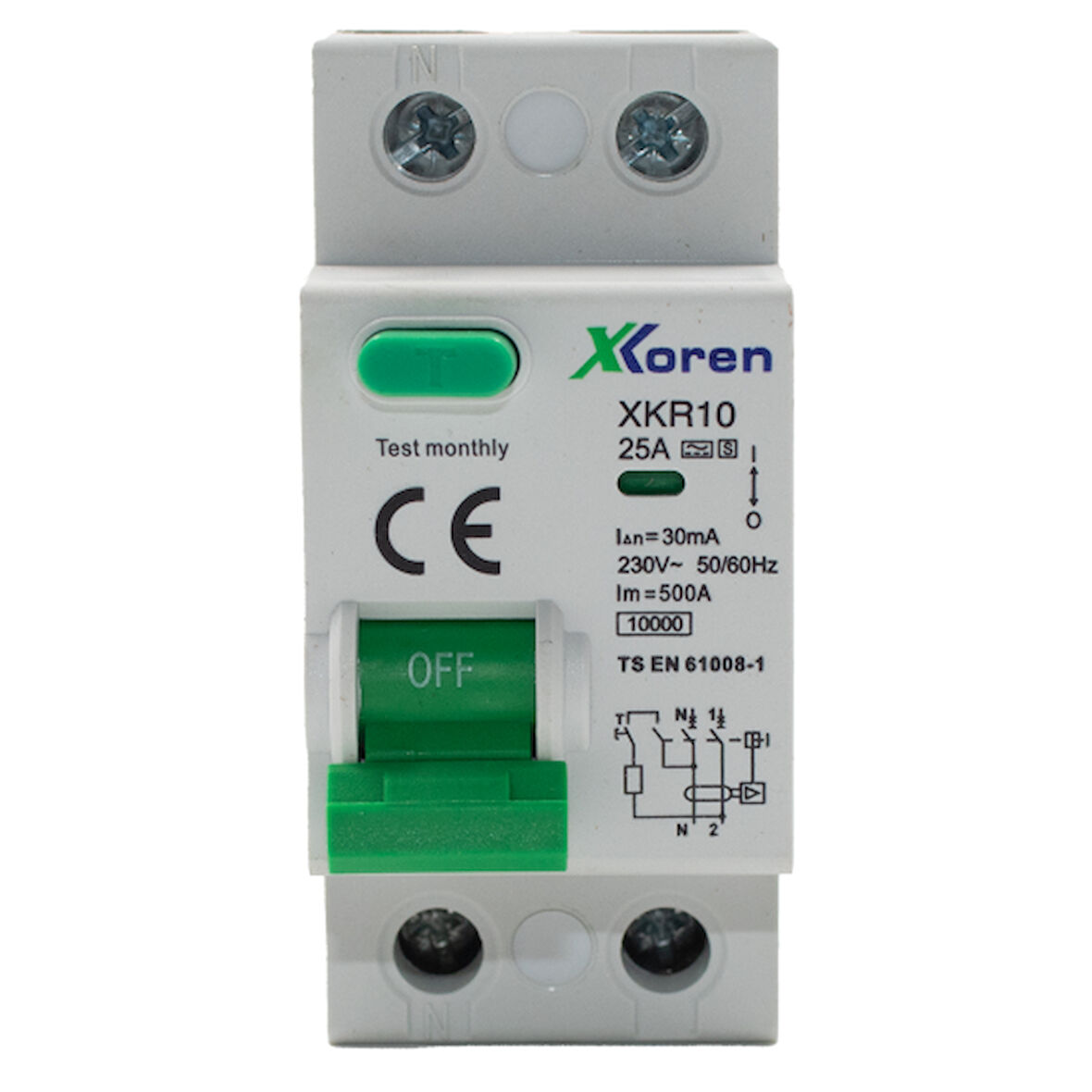 XKOREN 25A 10kA 30mA 2 Kutup (Elektronik-A Tip Hayat Koruma) Kaçak Akım Koruma Şalteri