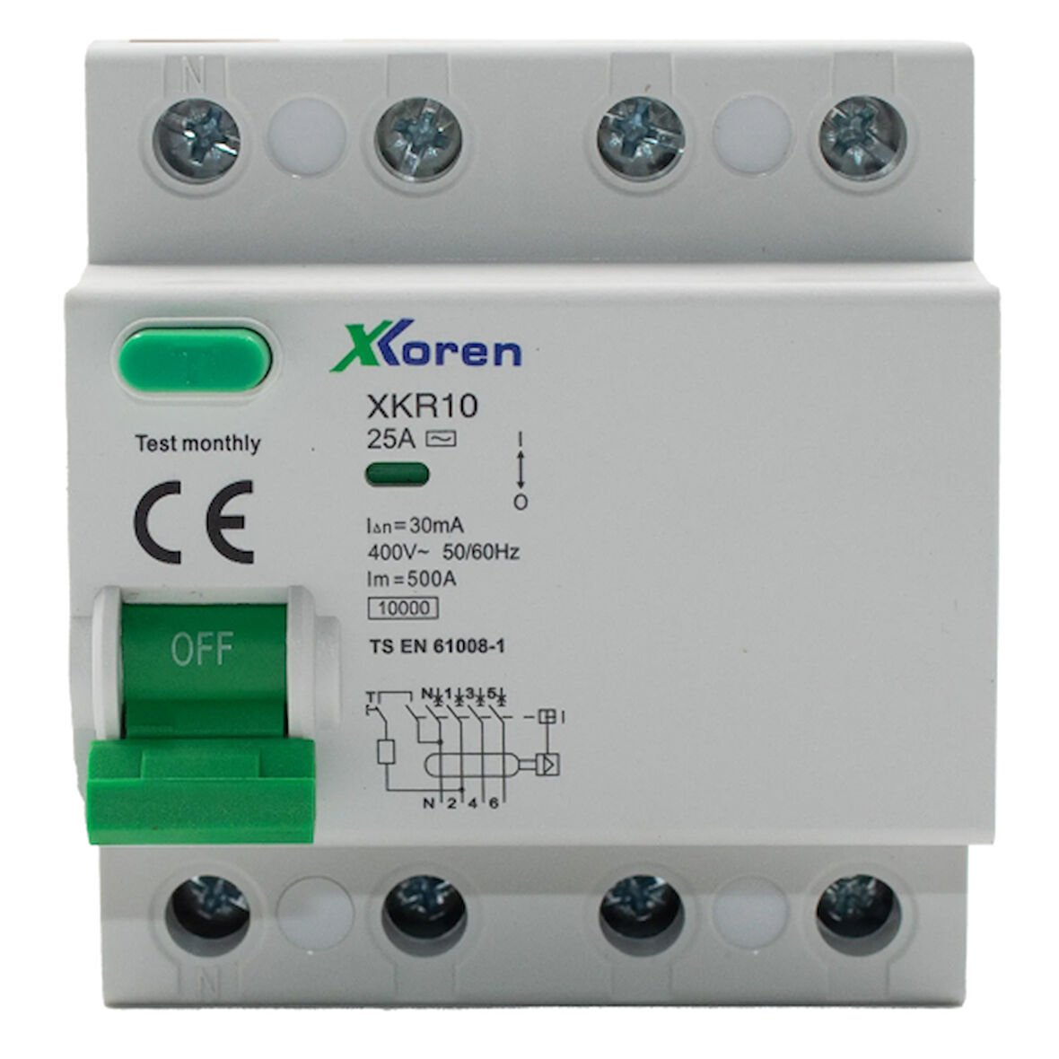 XKOREN 63A 10kA 30mA 4 Kutup (Elektronik-A Tip Hayat Koruma) Kaçak Akım Koruma Şalteri