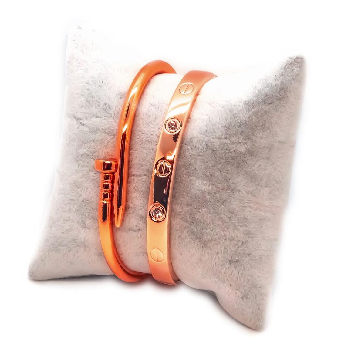 Rose Renk Çivi Ve Taşlı Cartier Bileklik Set 944