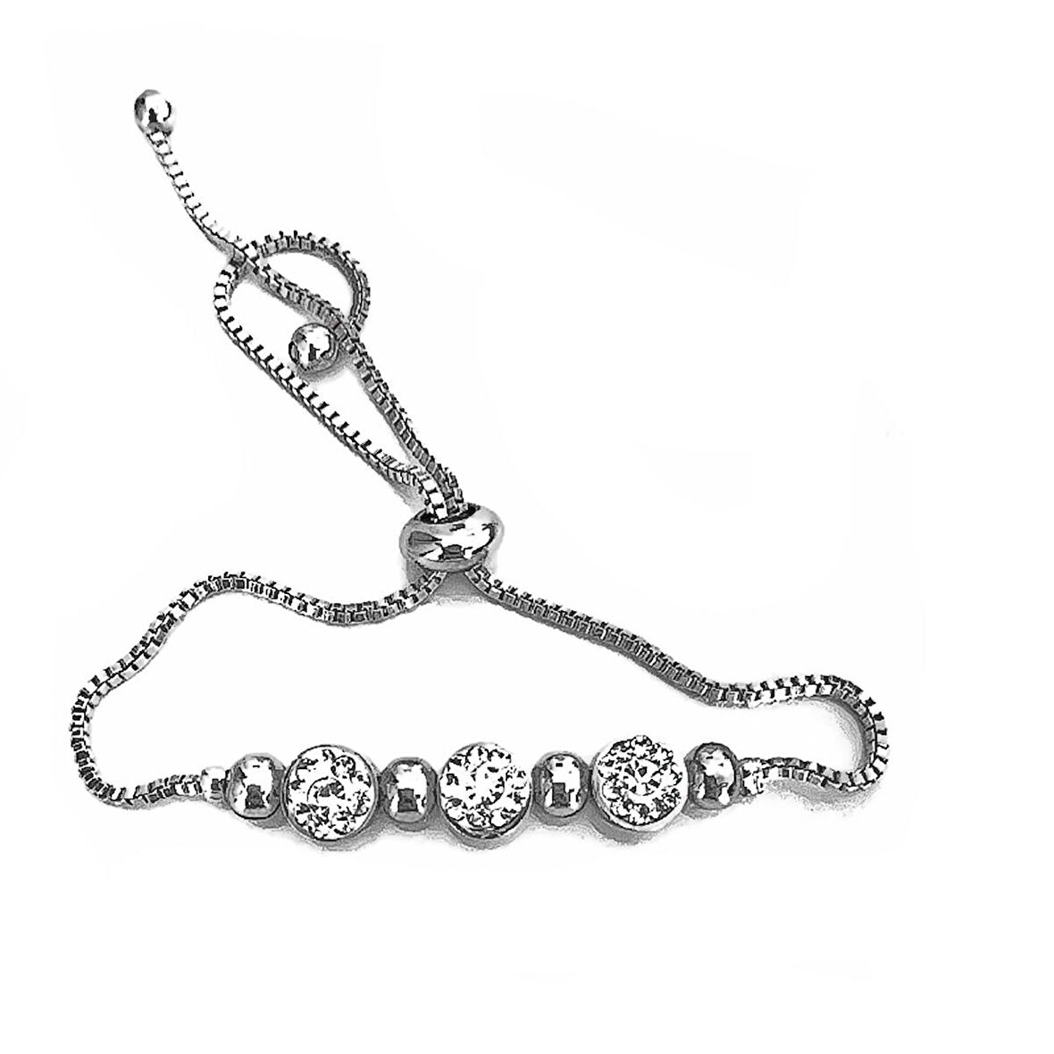 Gümüş Renk Zirkon Taşlı Üçlü Macun Asansör Bileklik  - 1035