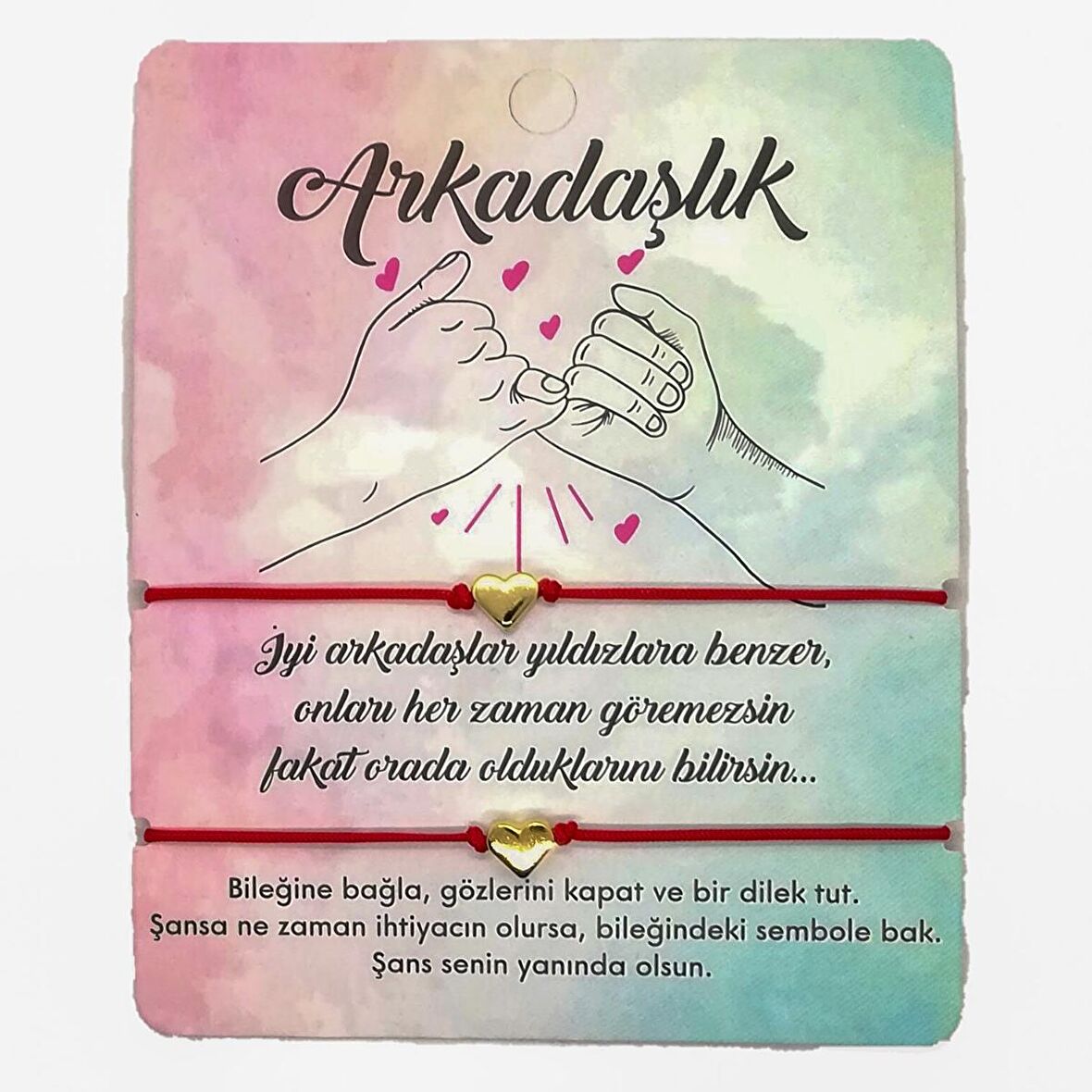 Altın Renk Kırmızı İp Kalp Arkadaş  Bilekliği - 1139