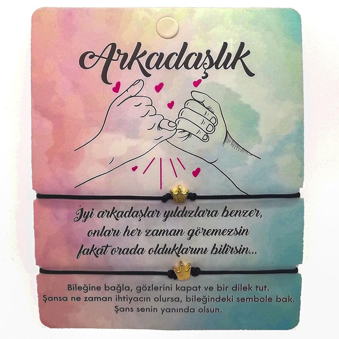 Altın Renk Siyah  İp Taç Arkadaş  Bilekliği - 1141