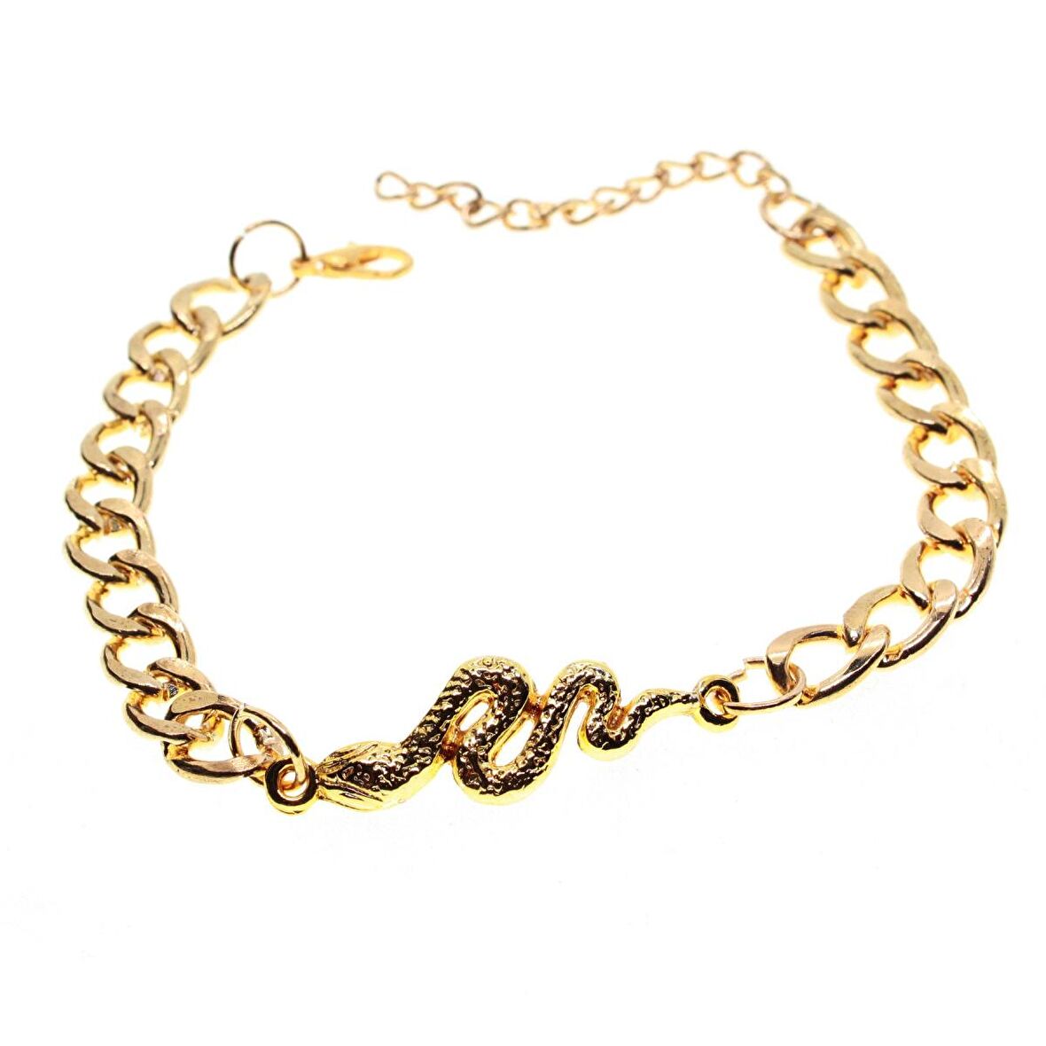 Altın Renk Unisex Yılan Figurlu Cadena Bileklik - 1536