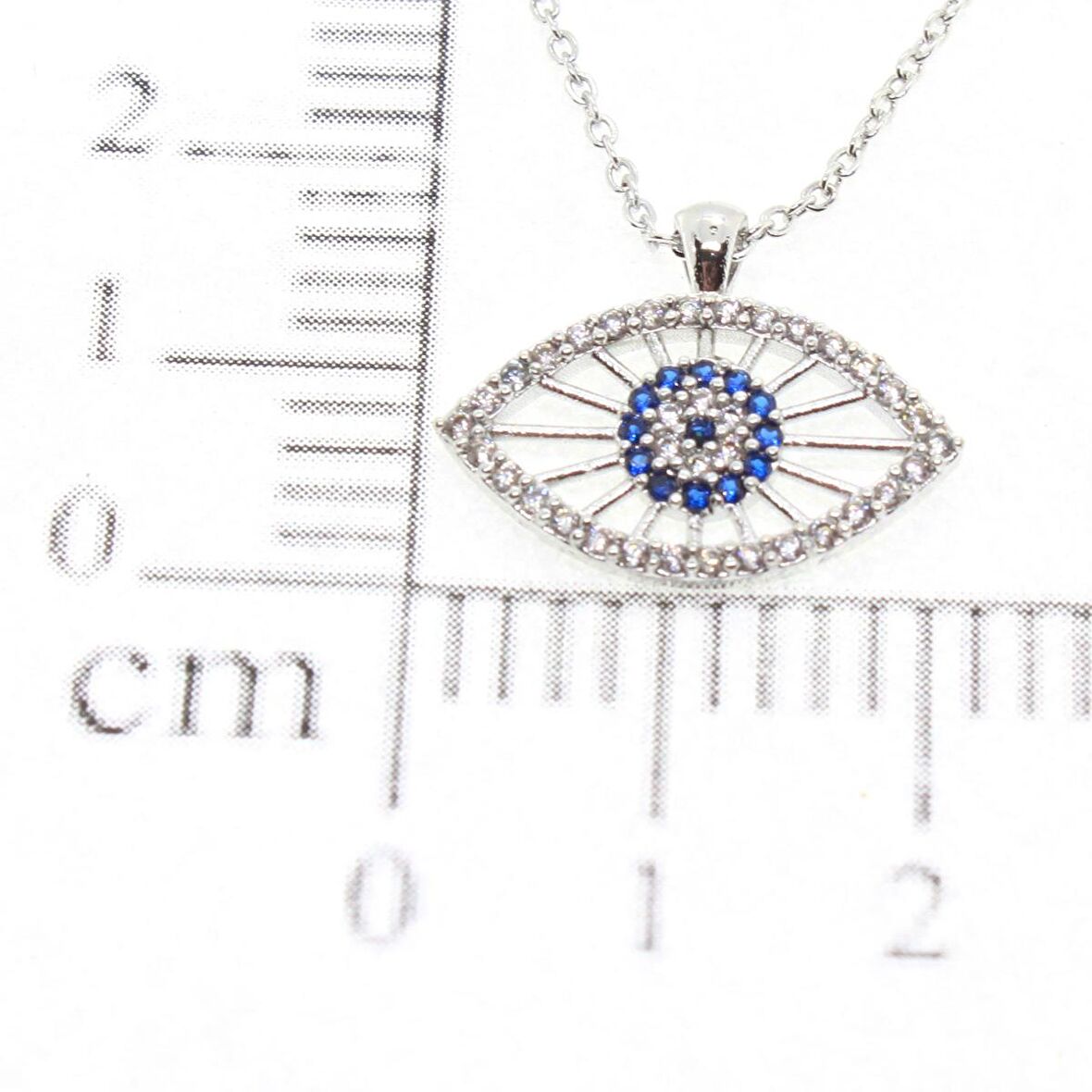 Gümüş  Renk Nazar Göz Zirkon Taşlı Göz  Model Zirkon Kolye - 1780