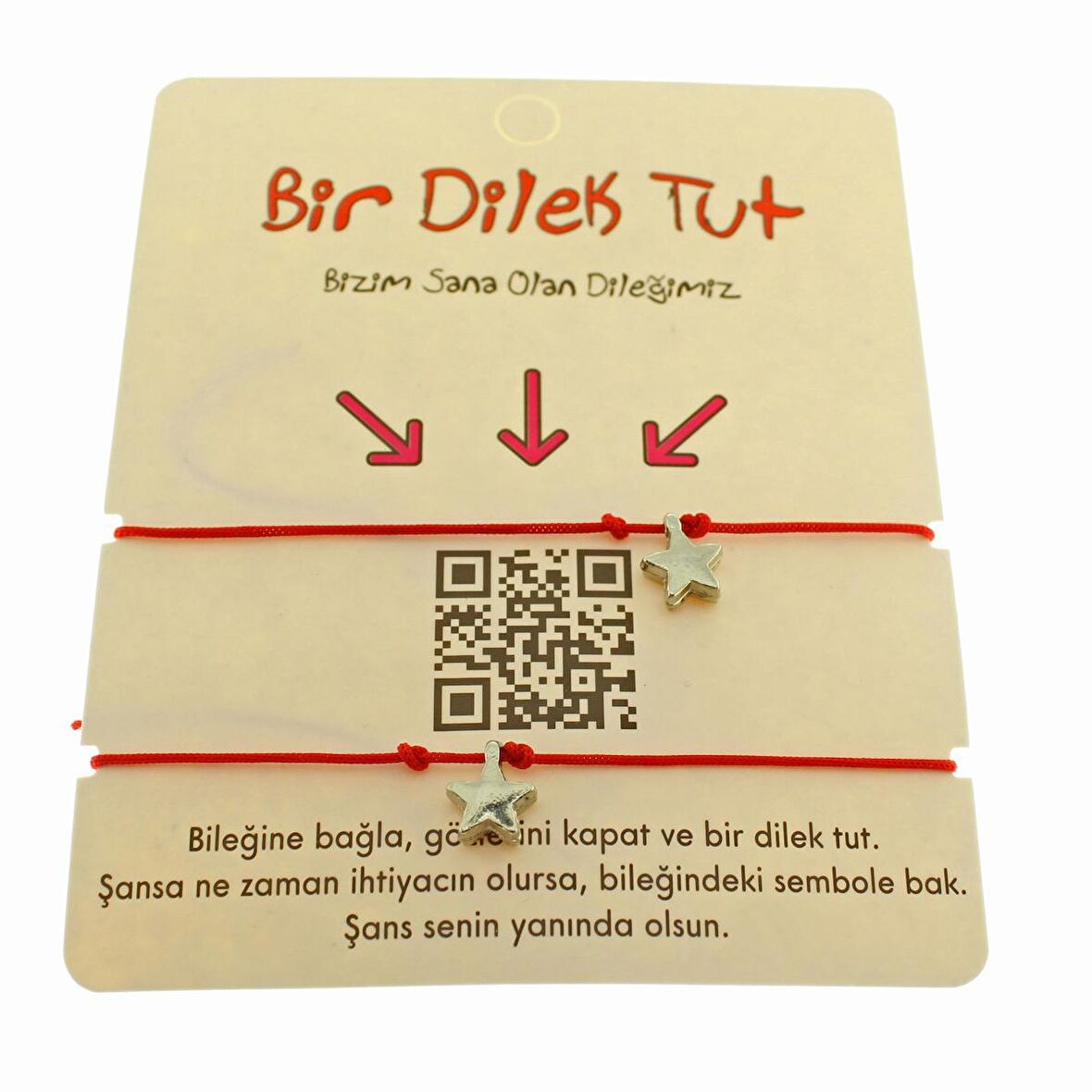 Gümüş Renk Kırmızı İp Yıldız Arkadaş  Bilekliği - 1863