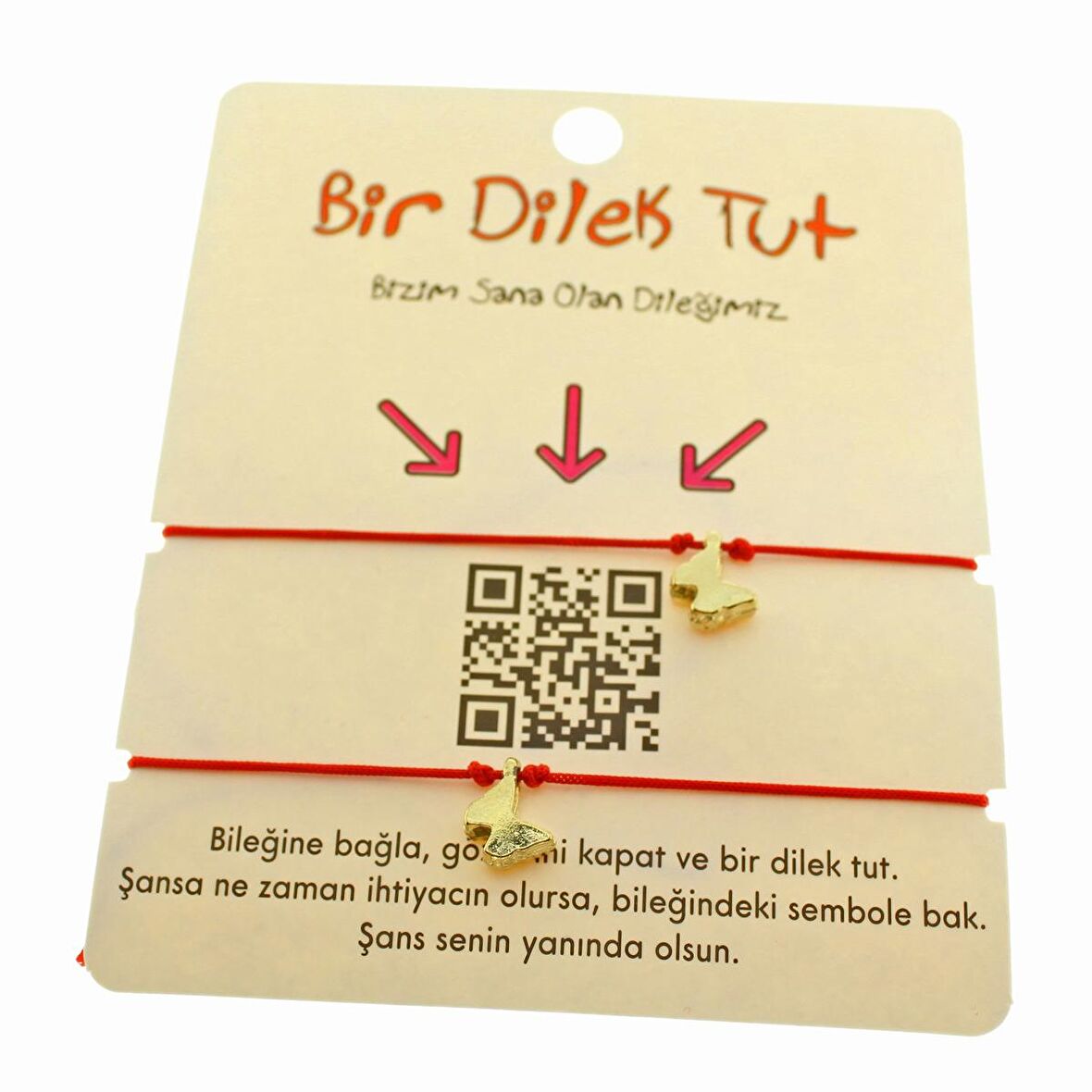 Altın Renk Kırmızı İp  Kelebek  Arkadaş  Bilekliği - 1876