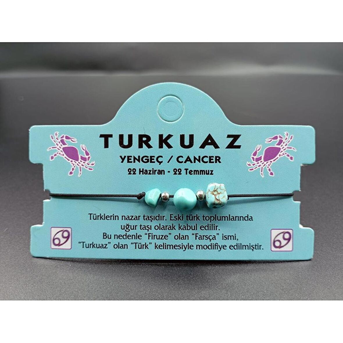 Doğaltaş Yengeç Burçu Turkuaz Taşı Burç Bileklik  - 2321