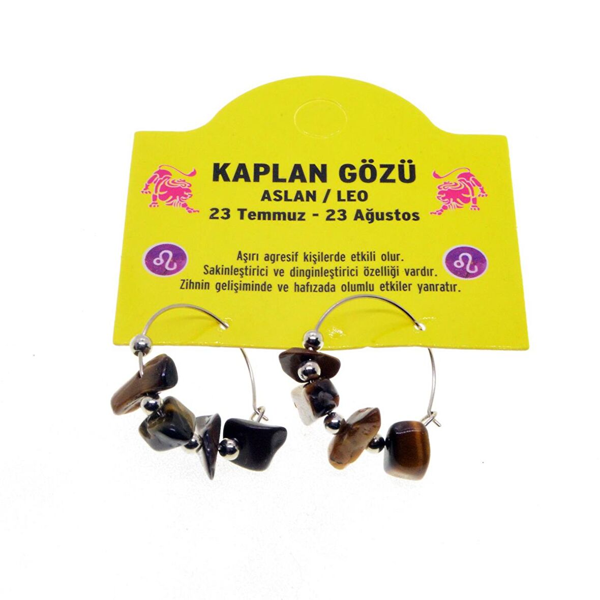 Doğaltaş Aslan Burçu Kaplan Gözü Taşı Burç Küpe - 2331