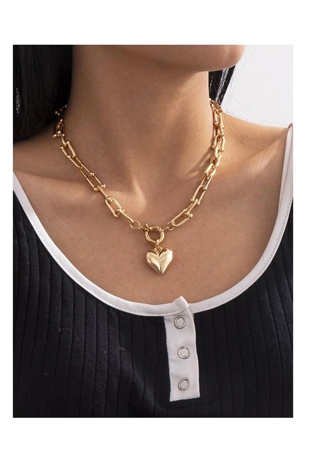 Altın Renk Kadın Tiffany Model Kalpli Lüks Yeni Sezon Kolye - 2412