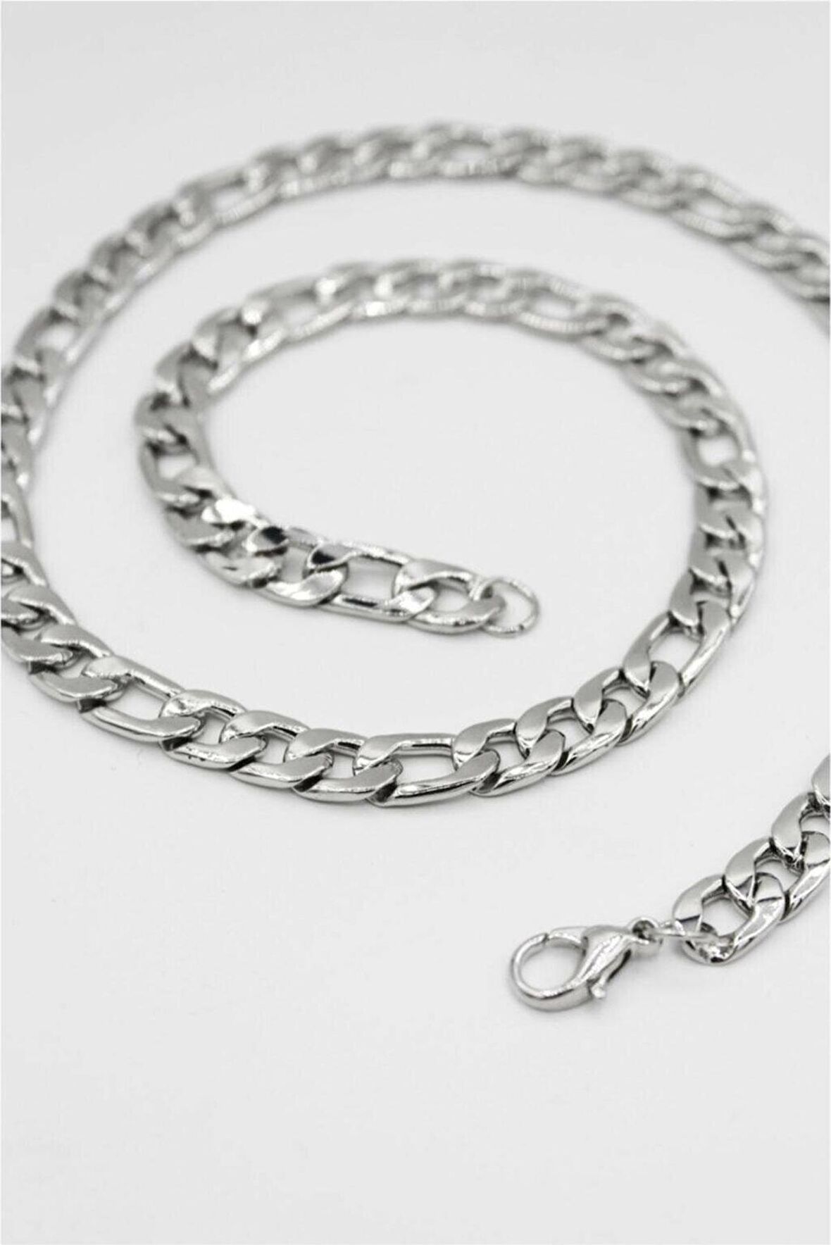 Gümüş Renk Cuban Unisex Erkek Metal Beyaz Çelik Zincir  Çelik Kolye - 2674