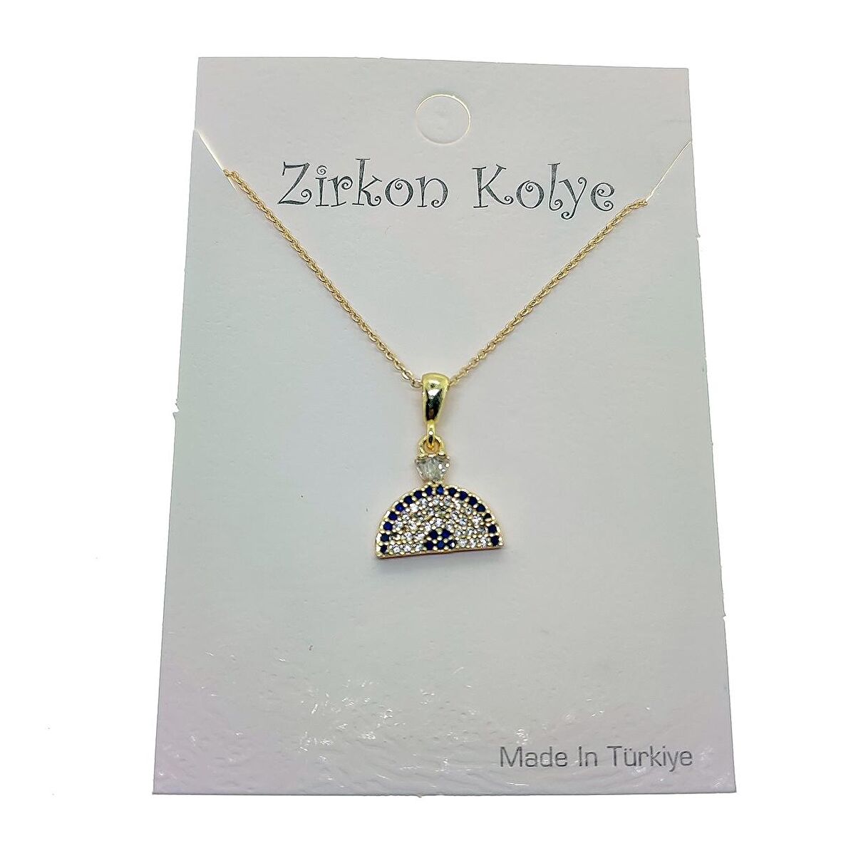 Altın Renk Yarım Kubbe Nazar Göz Model Zirkon Kolye  - 2750