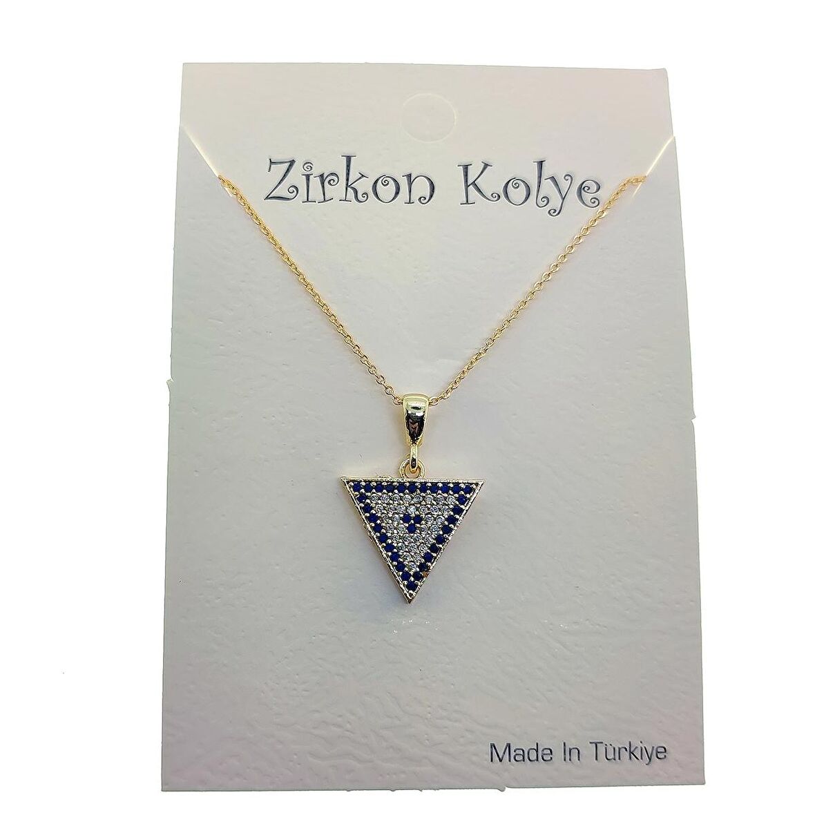 Altın Renk Üçgen Göz Nazar Model Zirkon Kolye  - 2754