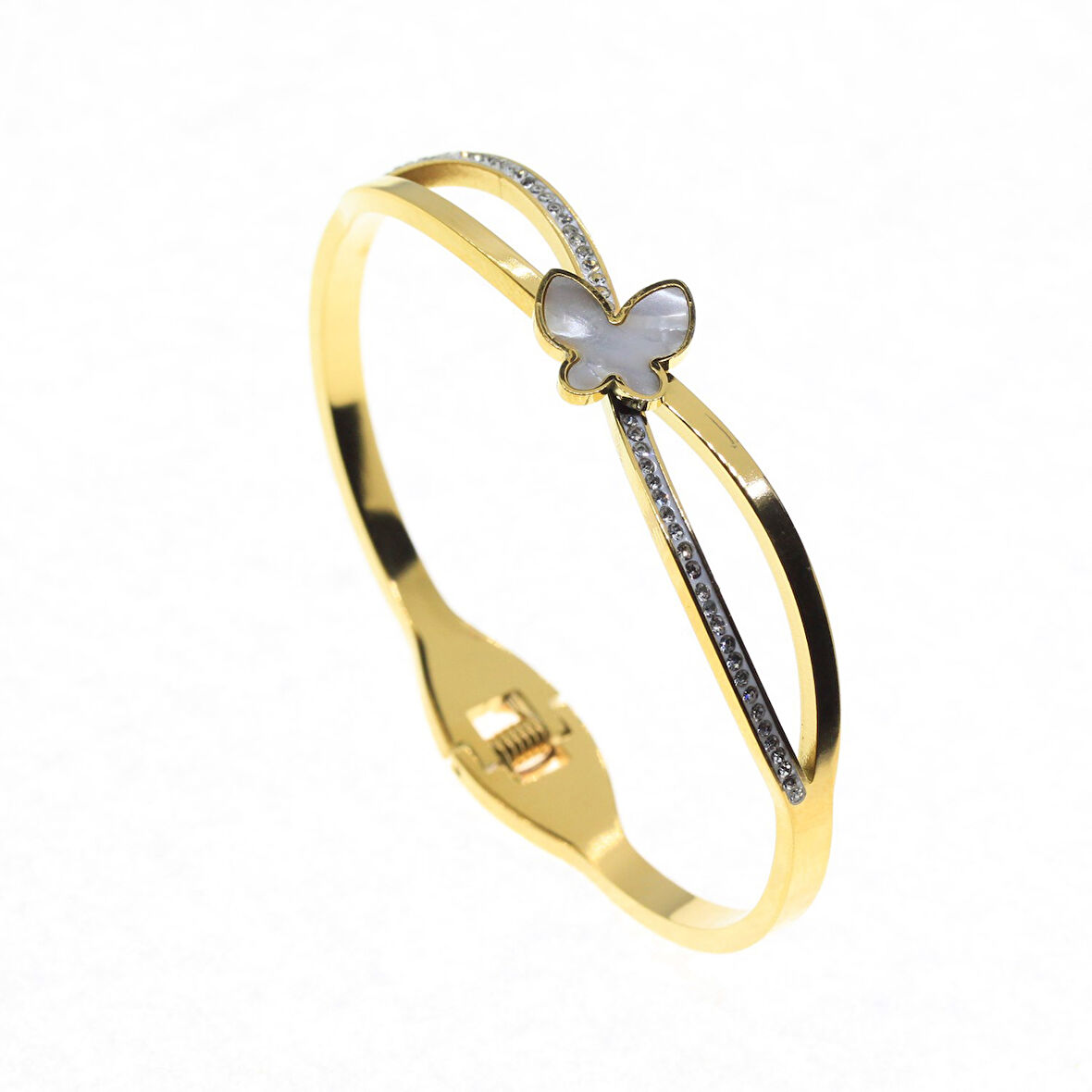 Altın Renk Kelebek Model Çelik Kelepçe Bileklik - 2901