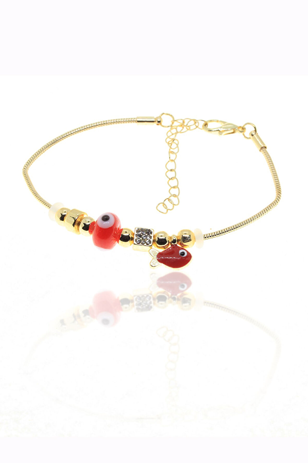 Altın Renk Kırmızı Balık Pandora Zirkon Bileklik - 2964
