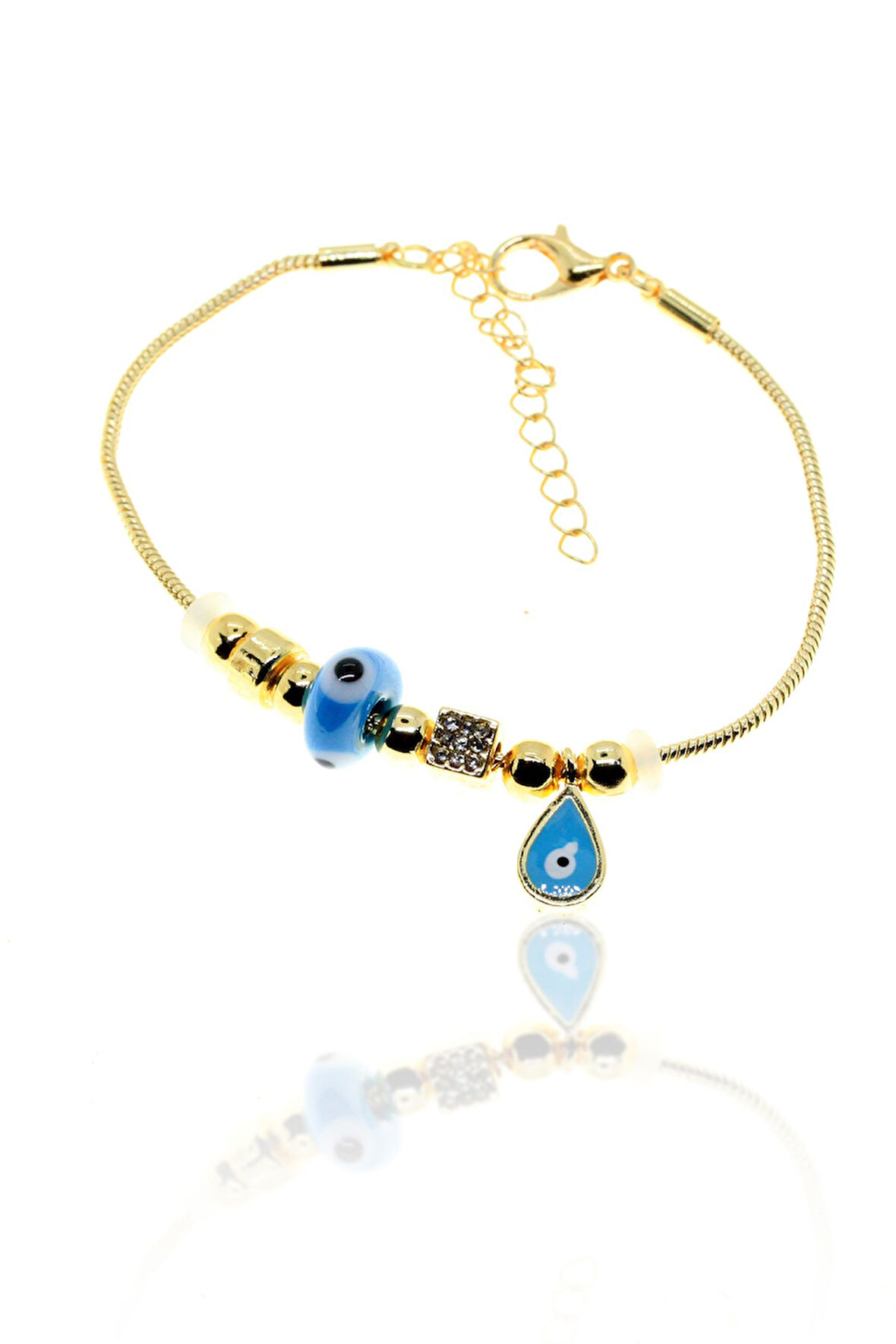 Altın Renk Turkuaz Damla Pandora Zirkon Bileklik - 2971