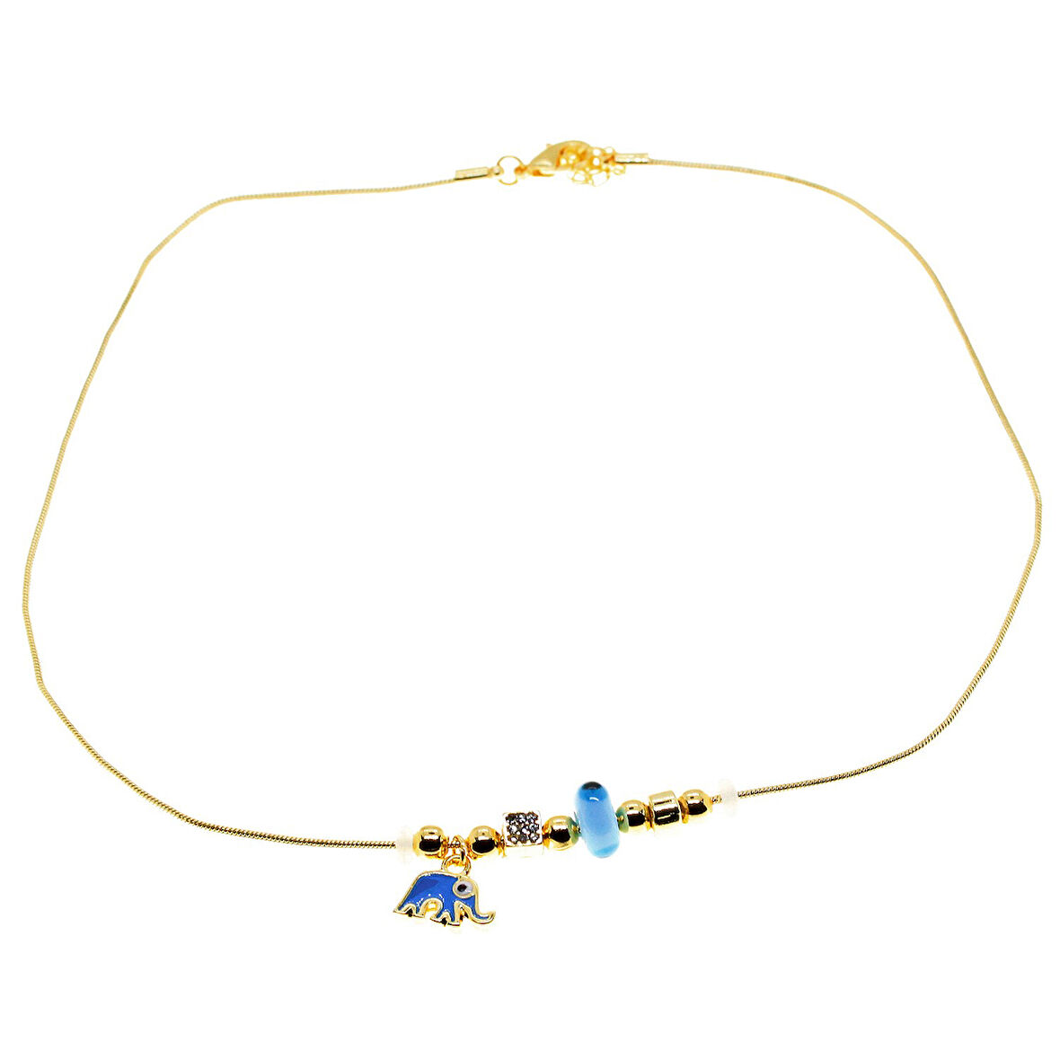 Altın Renk Turkuaz Mineli Fil Pandora Model Zirkon Kolye  - 2998