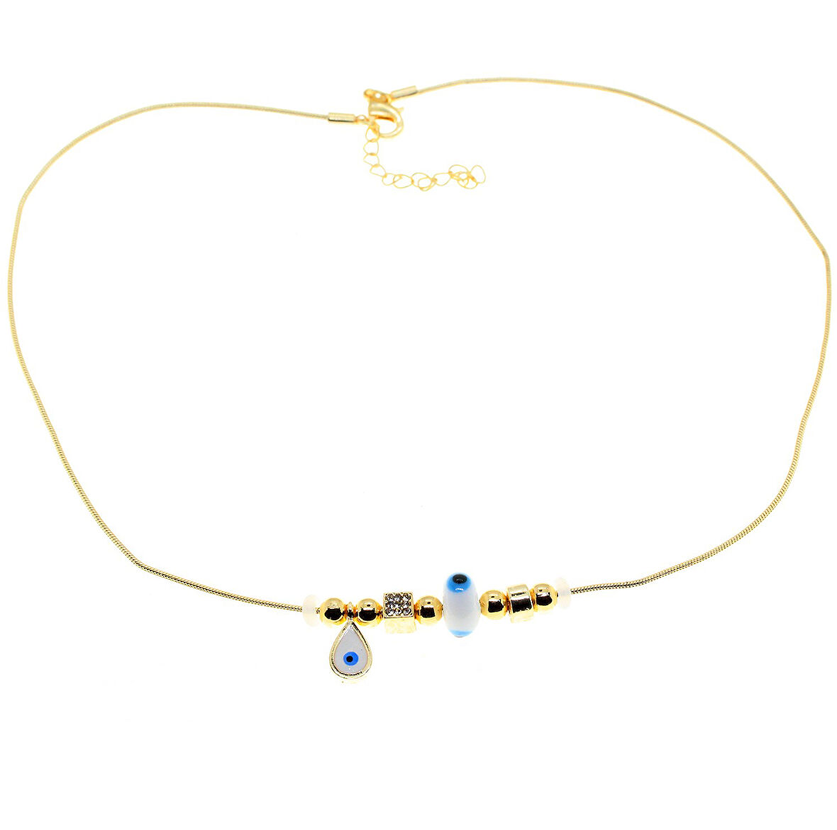 Altın Renk Beyaz Damla Pandora Model Zirkon Kolye  - 3004