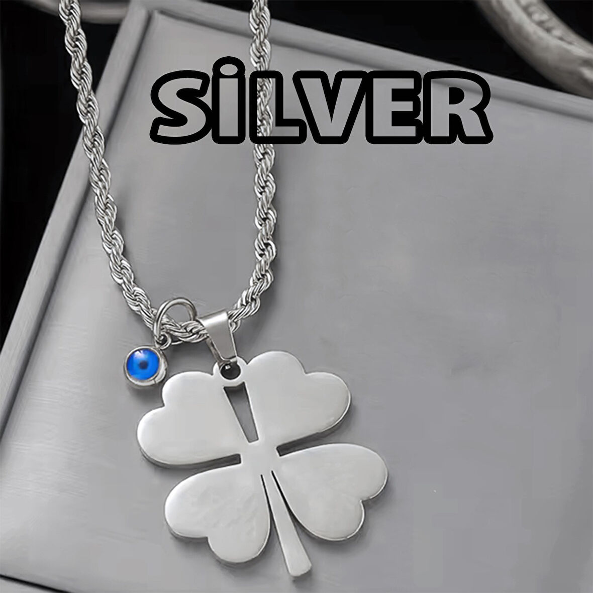 Gümüş Rengi Yazı Yazılabilen Burgu Zincir  Yonca 45 Cm Vip Solmaz Kararmaz Çelik Kolye - 3040