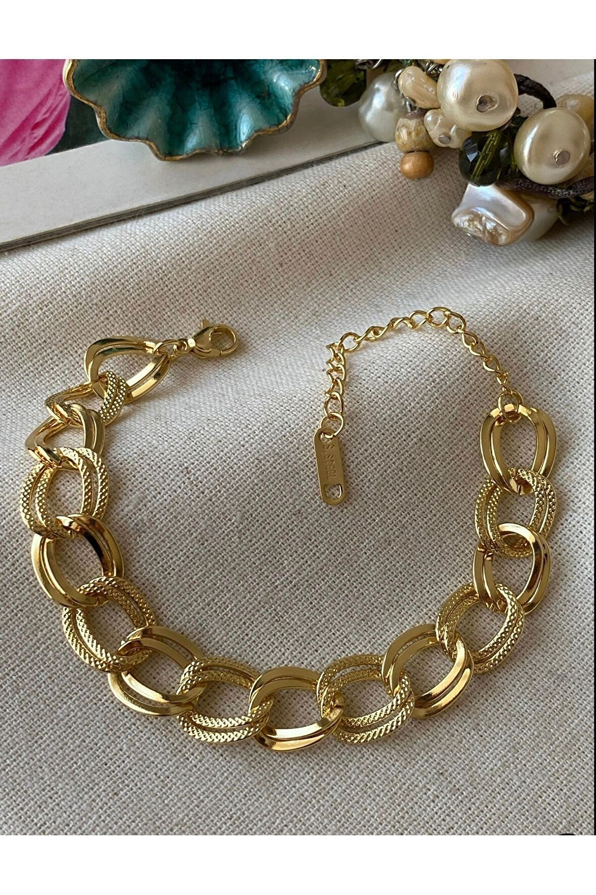 Altın Renk Samanyolu Zincir Çelik Bileklik - 3135