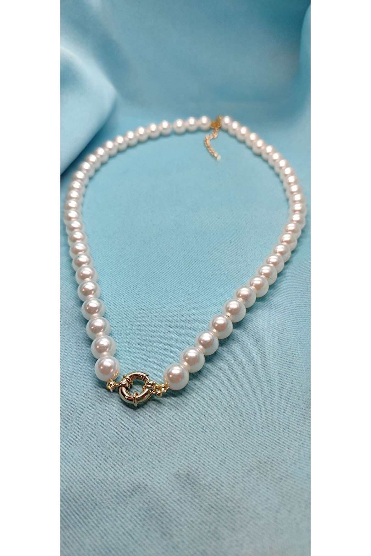 Altın Renk İnci Gemici Kilit Dümen Boncuksuz Kolye Bijuteri Kolye - 3151