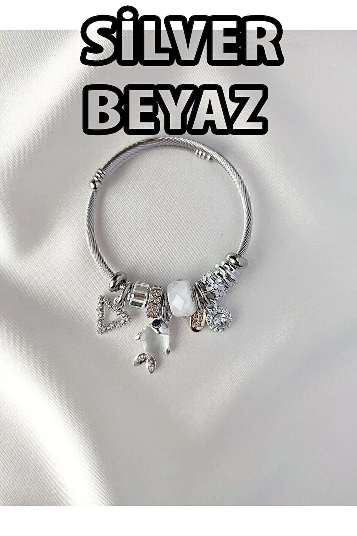 Gümüş Renk Beyaz Balık Charmlı Pandora Çelik Bileklik -  3157