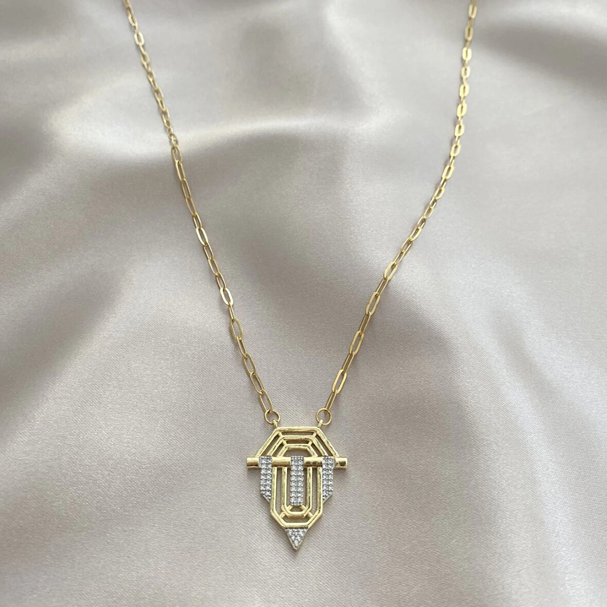 Altın Renk Serenay Leyla Kolye Gold Bijuteri Kolye- 3182