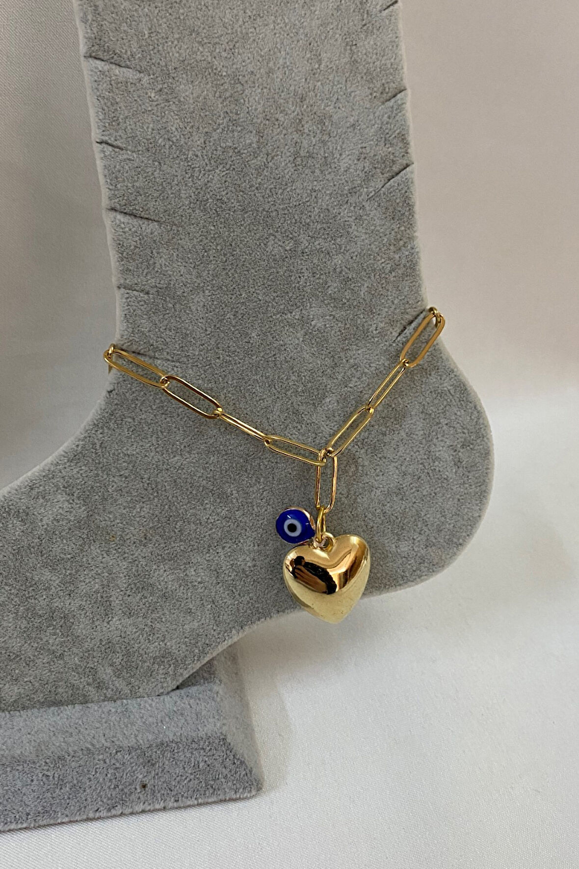 Altın Renk Kalp Nazar Ataç Zincir Çelik Halhal - 3224