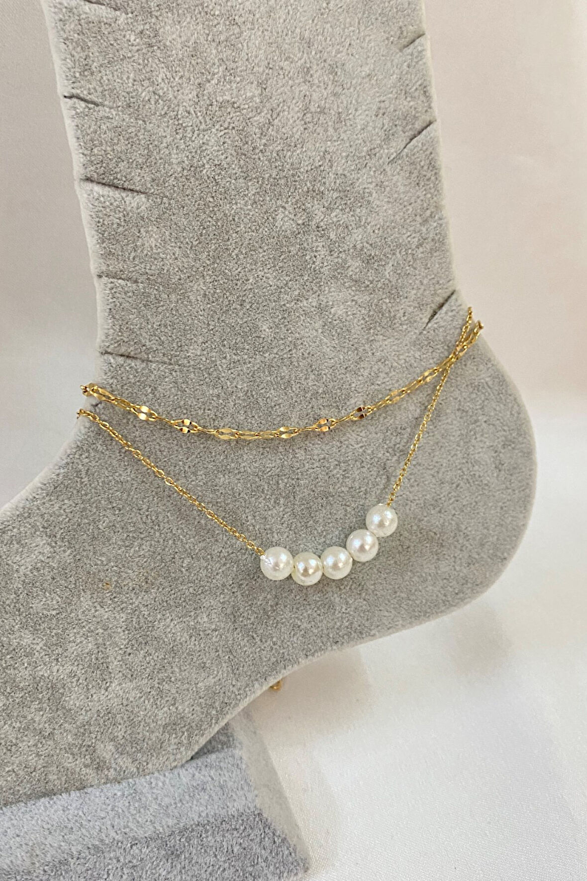 Altın Renk Beş İncili Model Singapur Ve Sf Zincir Çelik Halhal - 3226