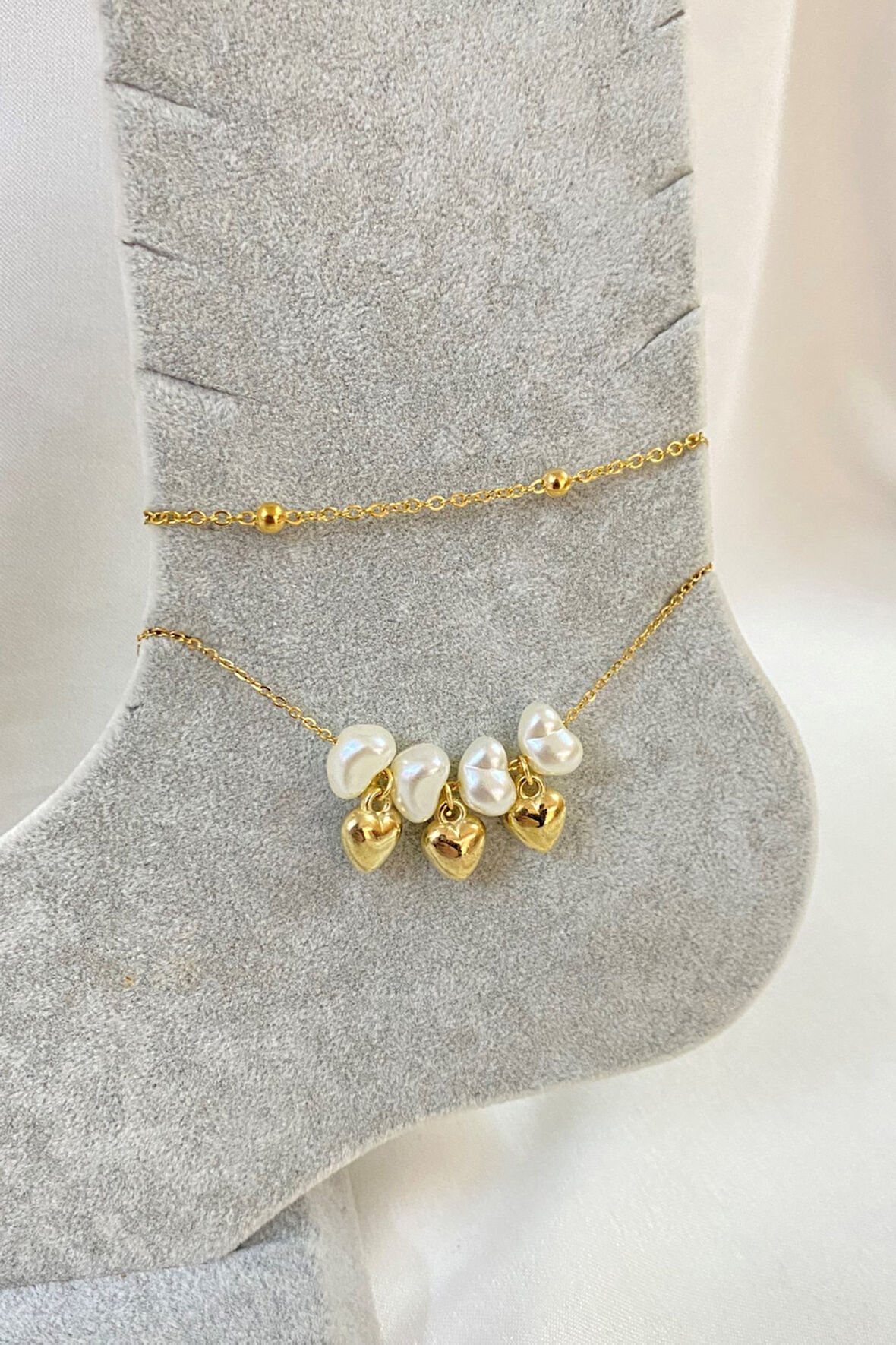 Altın Renk Kalp Barok Model Top Ve Sf Zincir Çelik Halhal - 3228