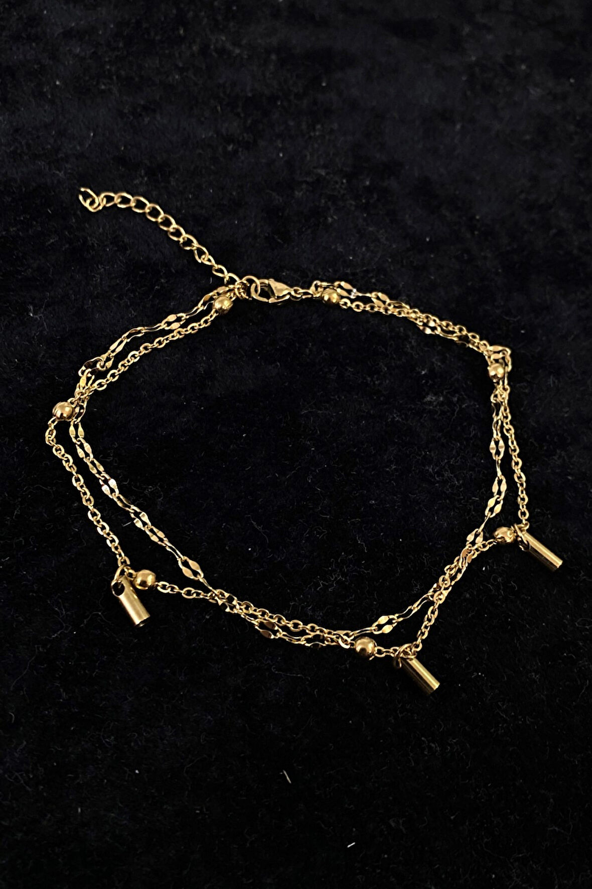 Altın Renk Çubuk Boru  Model Singapur Ve Top Zincir Çelik Halhal - 3233