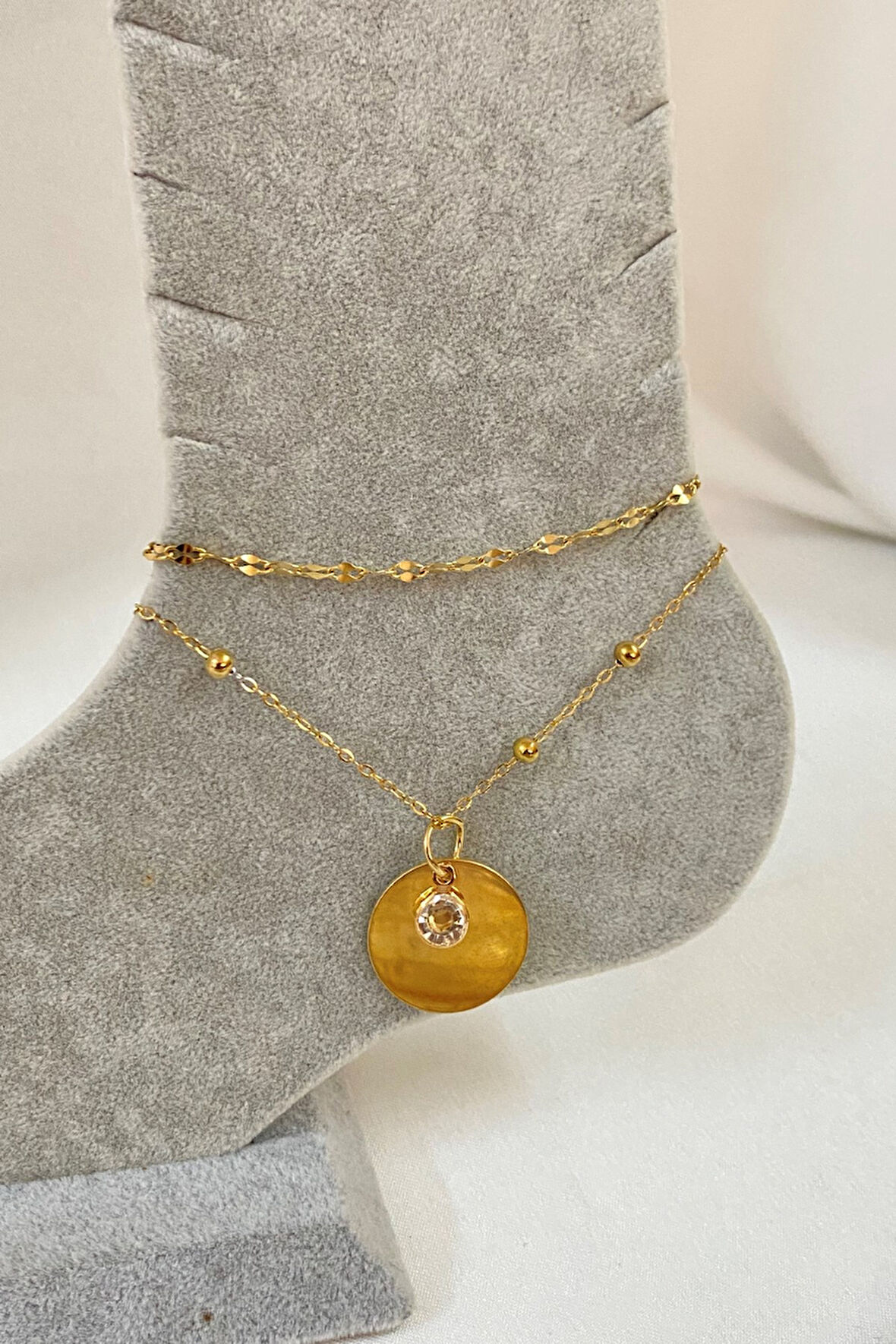 Altın Renk Zirkon Pul Model Singapur Ve Top Zincir Çelik Halhal - 3237