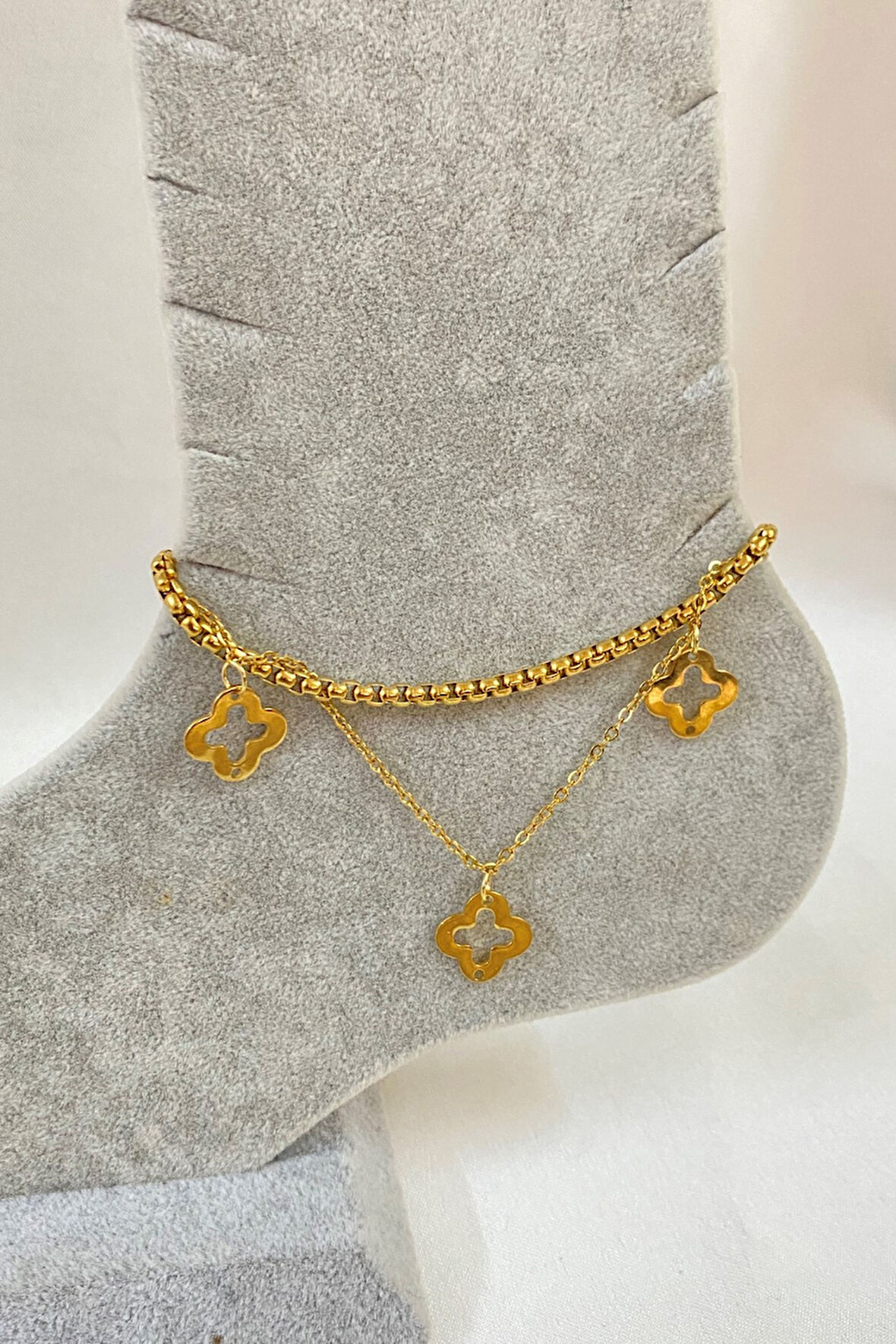 Altın Renk Van Cleef Model Arnavut Ve Sf Zincir Çelik Halhal - 3238